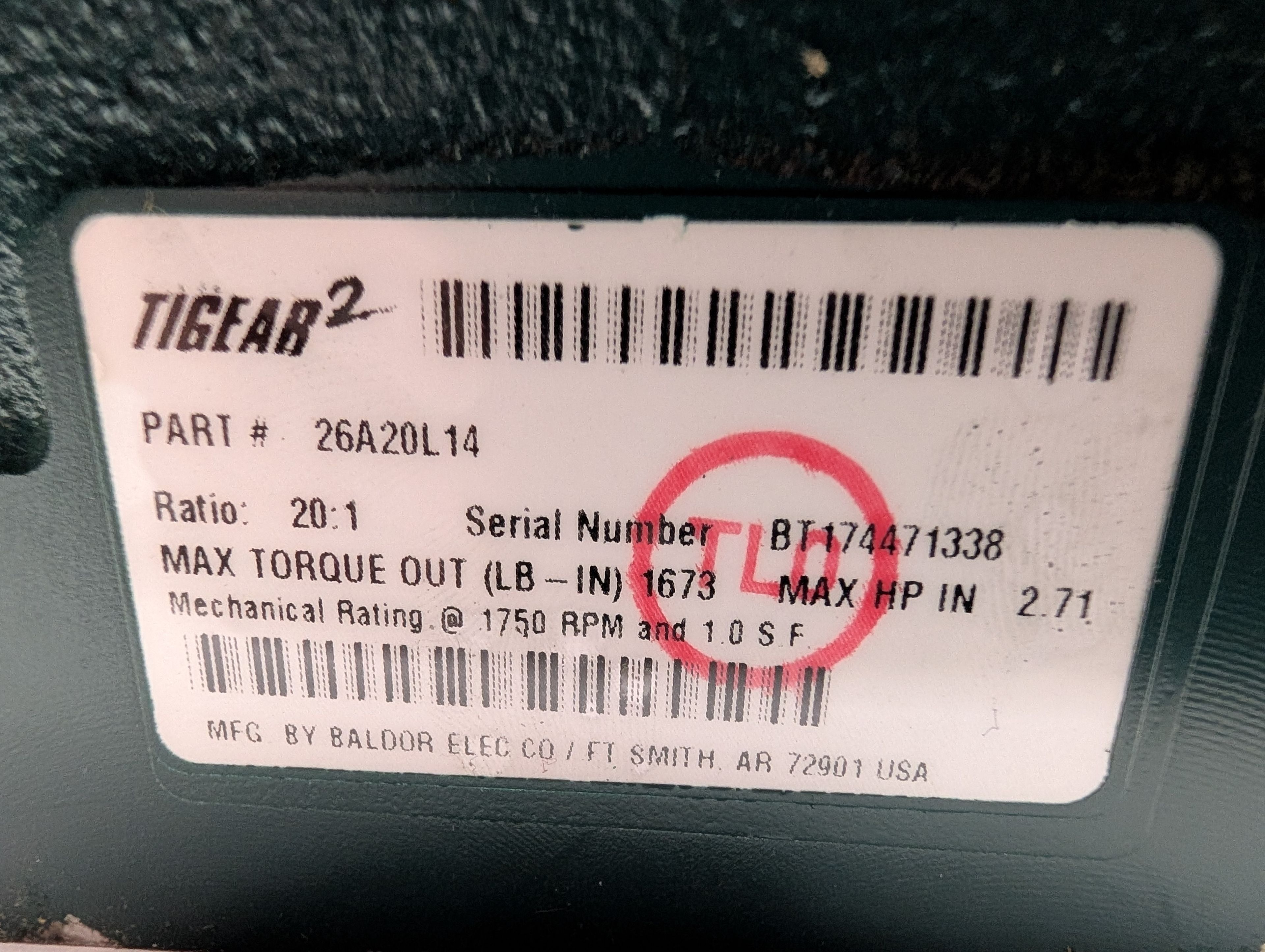 Dodge Tigear - 20:1 Gear Reducer - 26A20L14 - Document 3