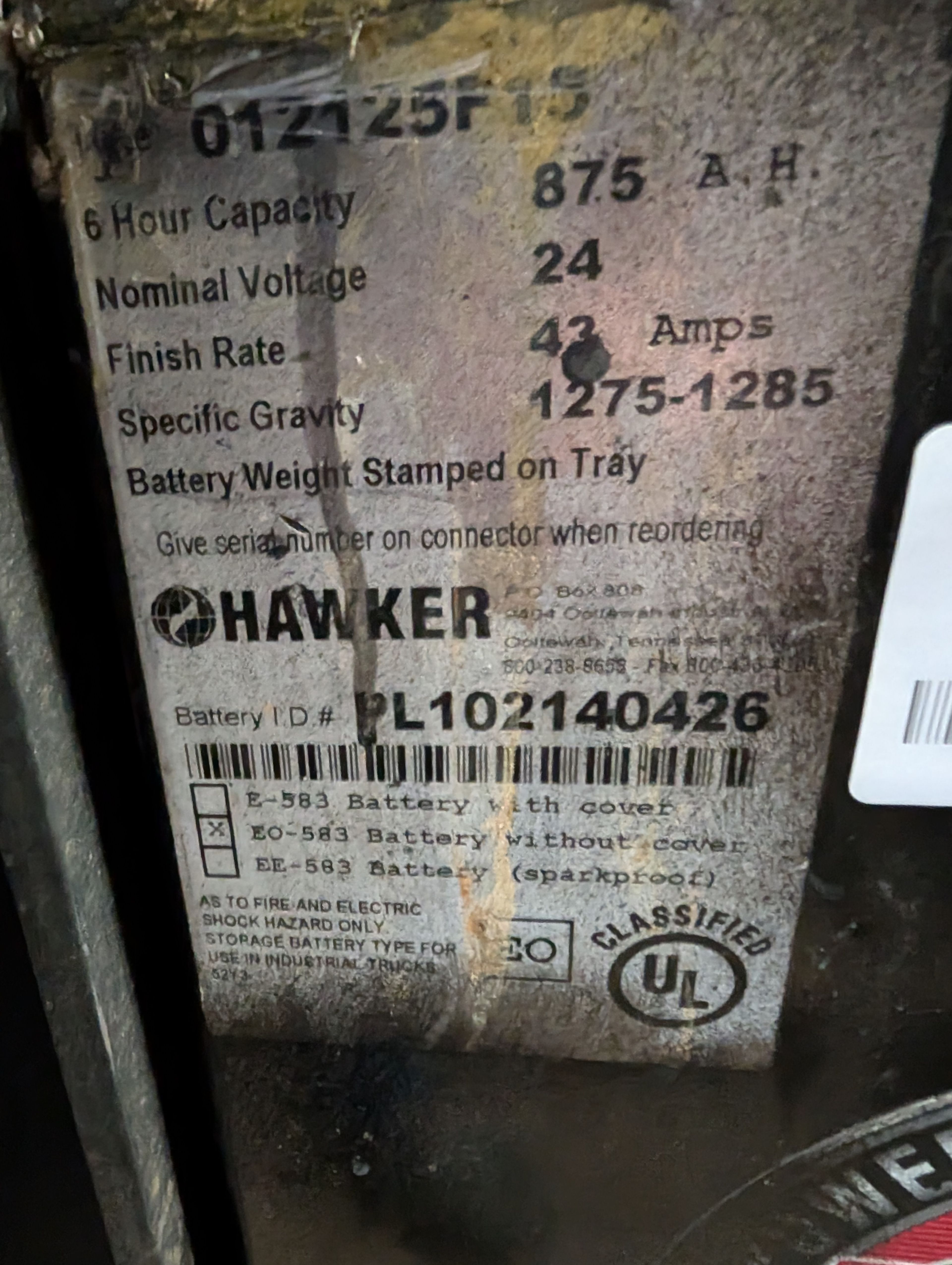 Battery - 24V - Hawker - Document 2