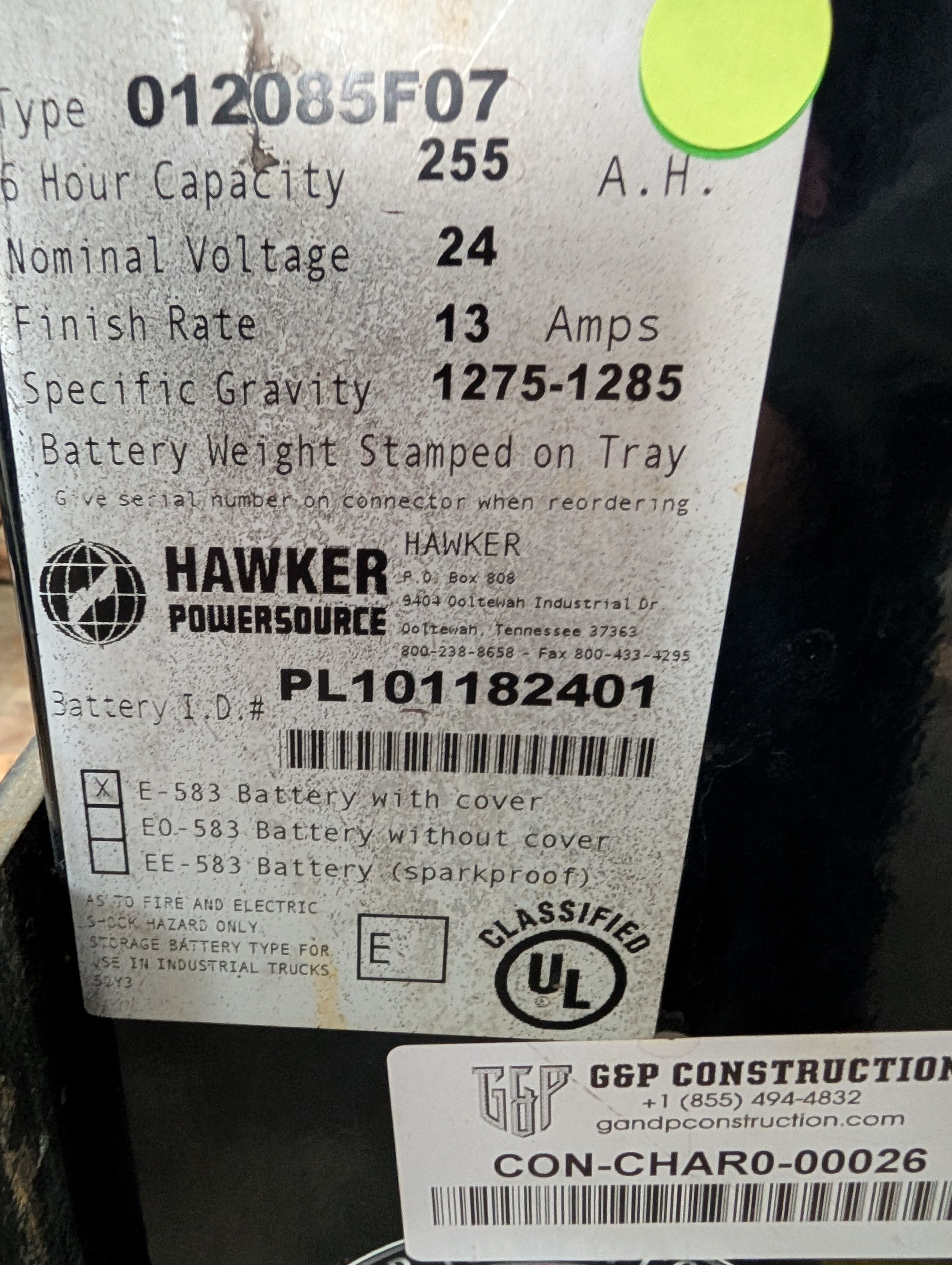 24 Volt Hawker Battery - Document 2