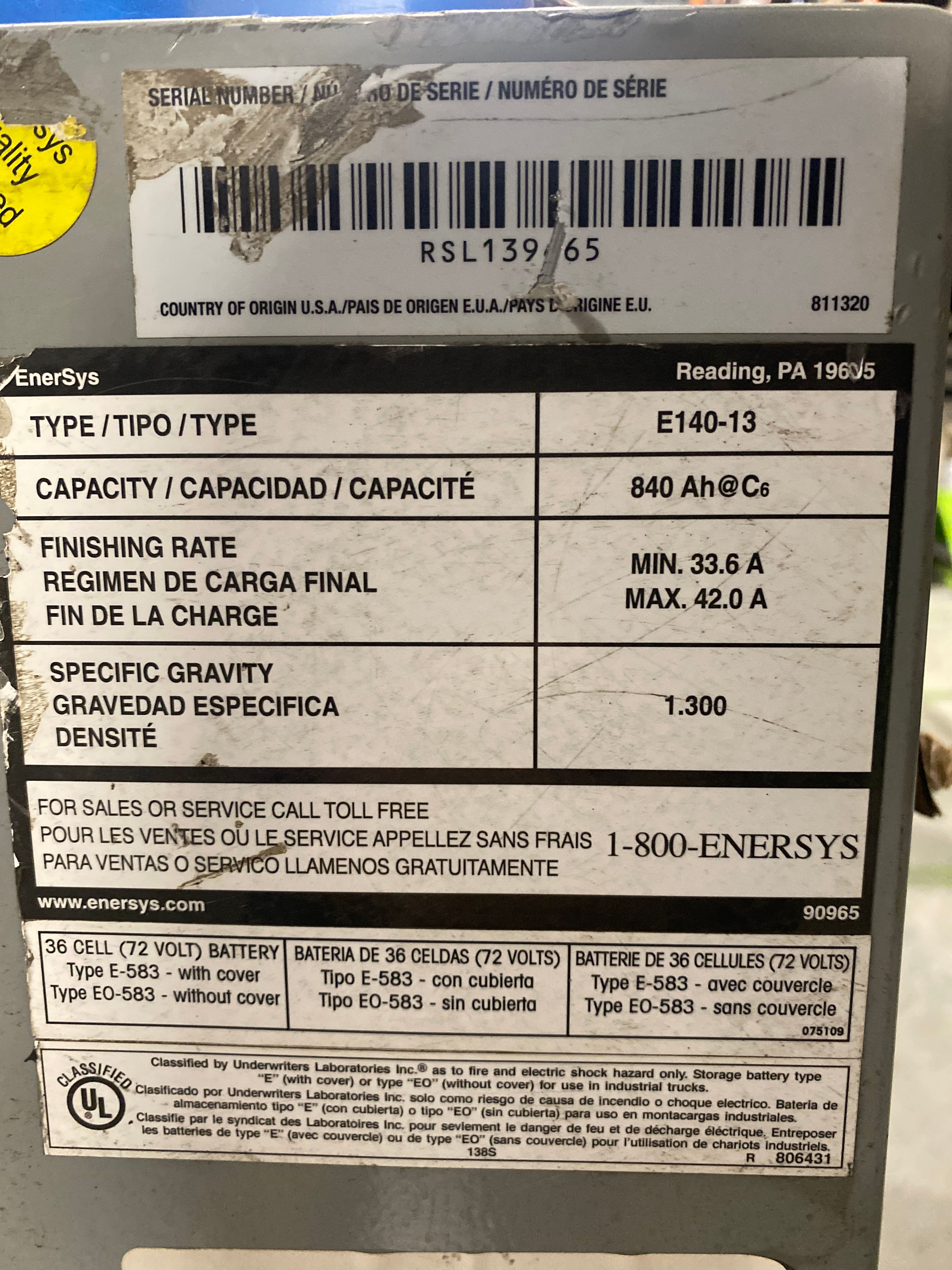 Battery - 72 Volt - Enersys - Document 2