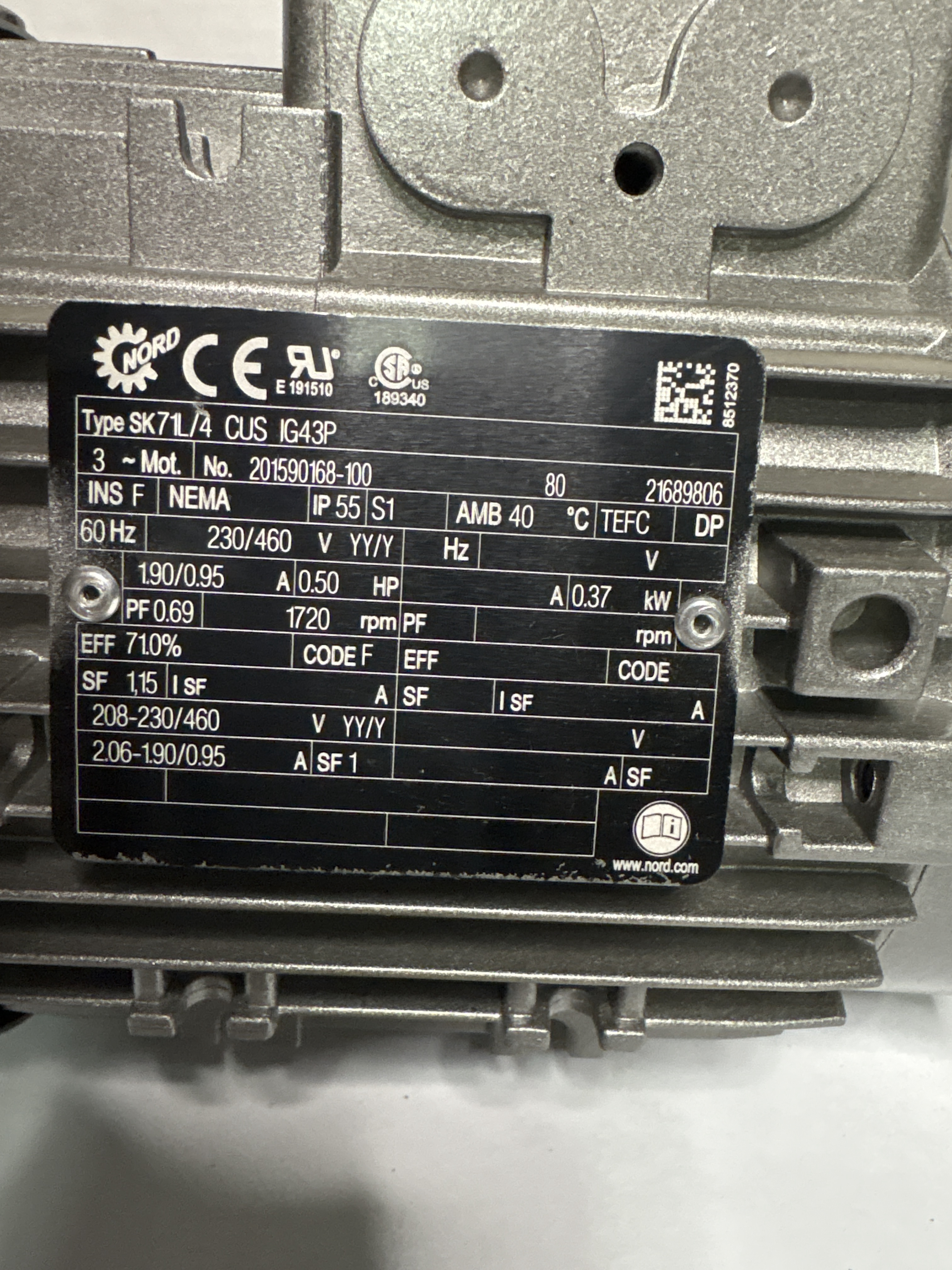 Nord Drive Systems - .5 HP Electric Motor - SK71L/4 CUS IG43P