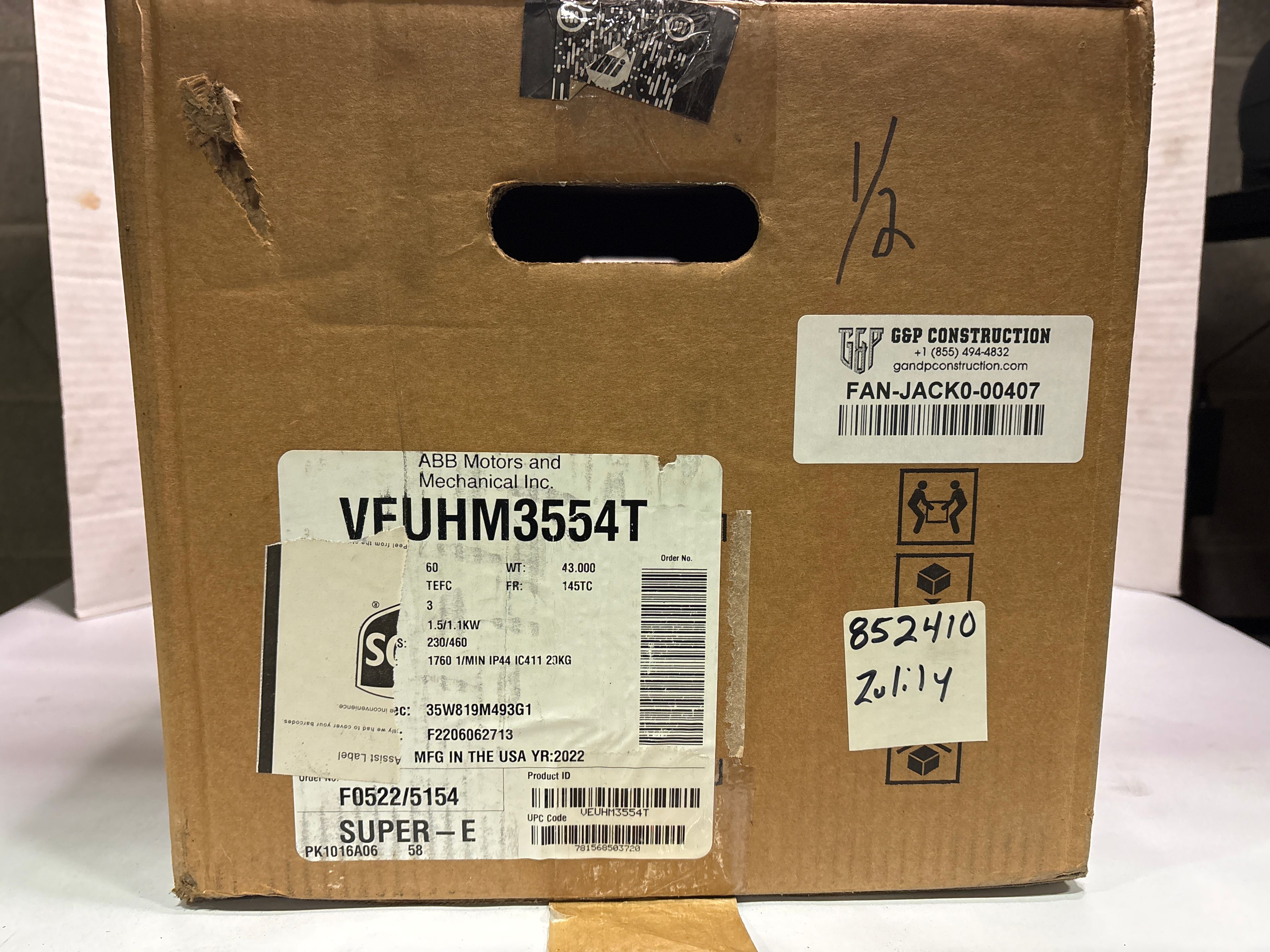 Baldor Reliance -  1.5 HP Electric Motor - VEUHM3554T