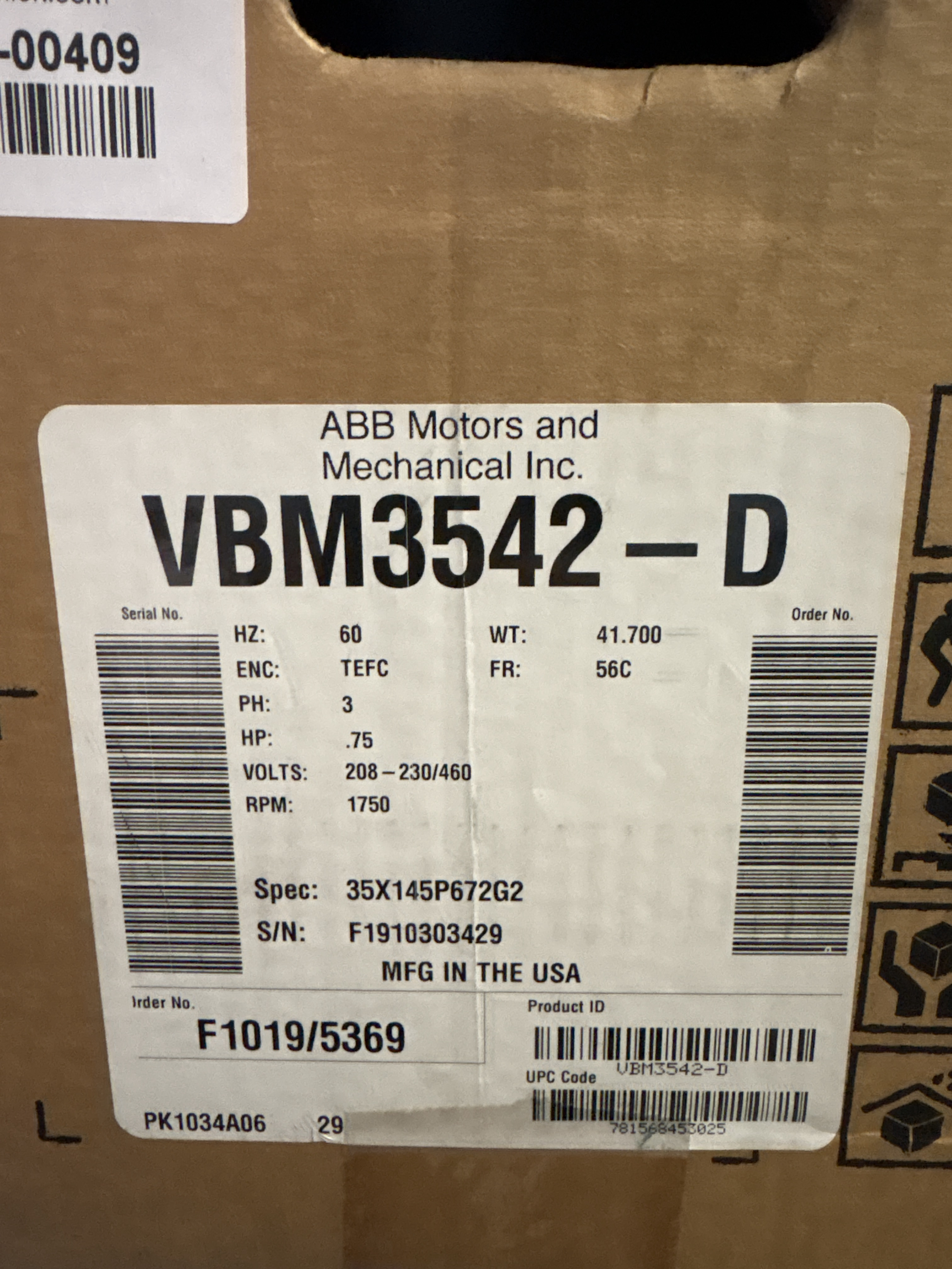 Baldor Reliance - .75 HP Electric Motor - VBM3542-D