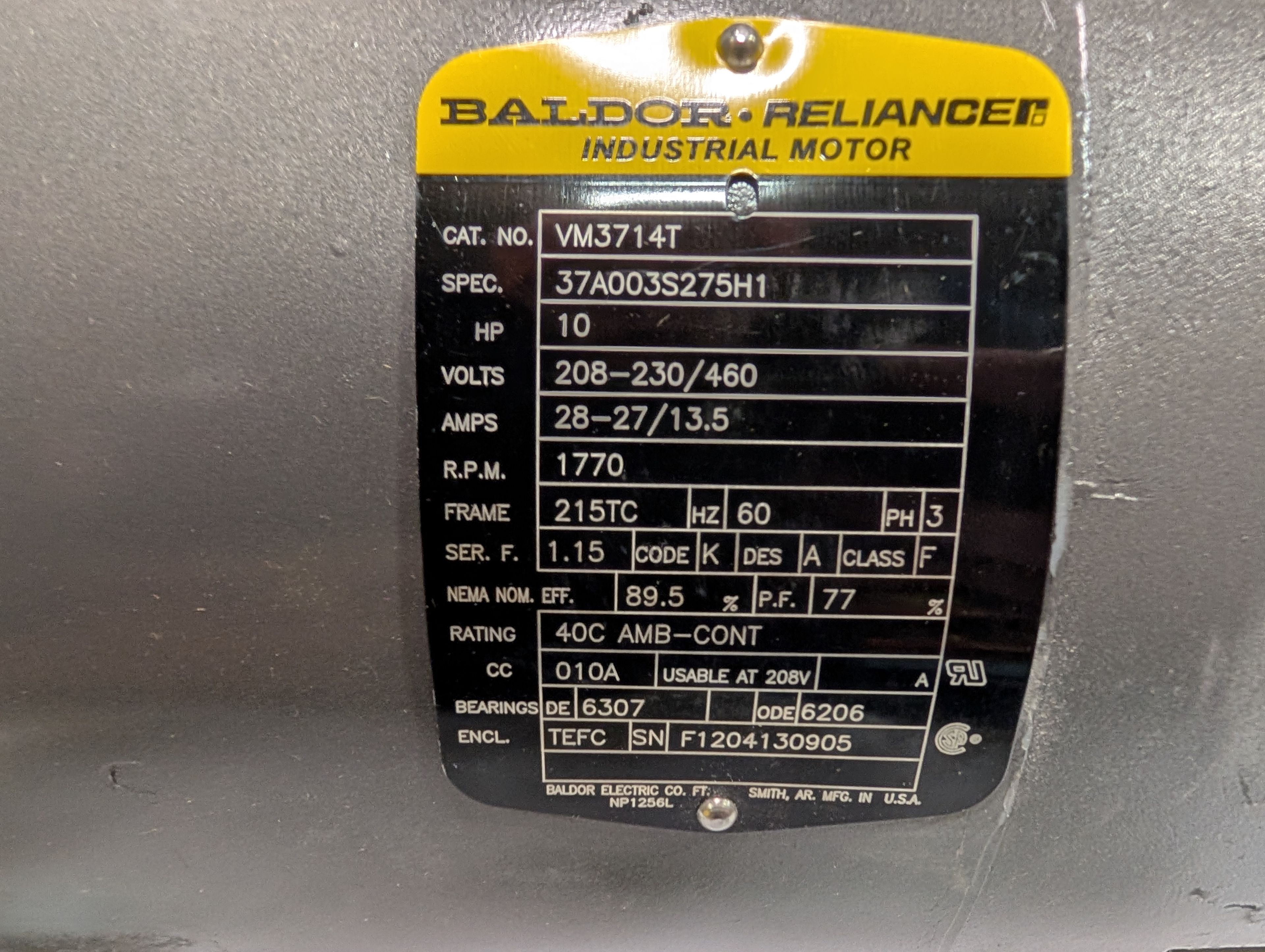 Baldor Reliance - 10 HP Electric Motor - VM3714T - Document 5