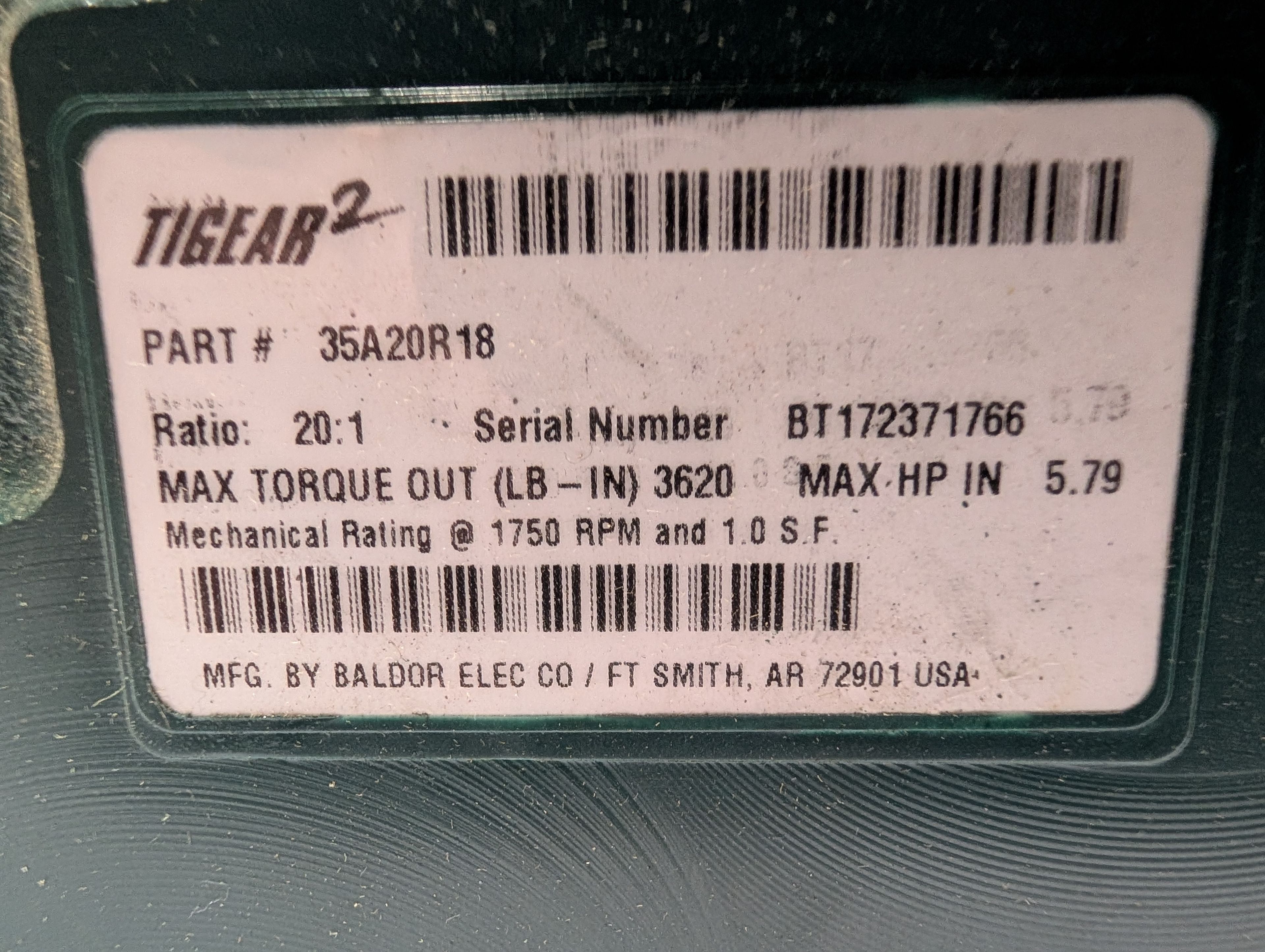 Dodge Tigear - 20:1 Gear Reducer - 35A20R18 - Document 4