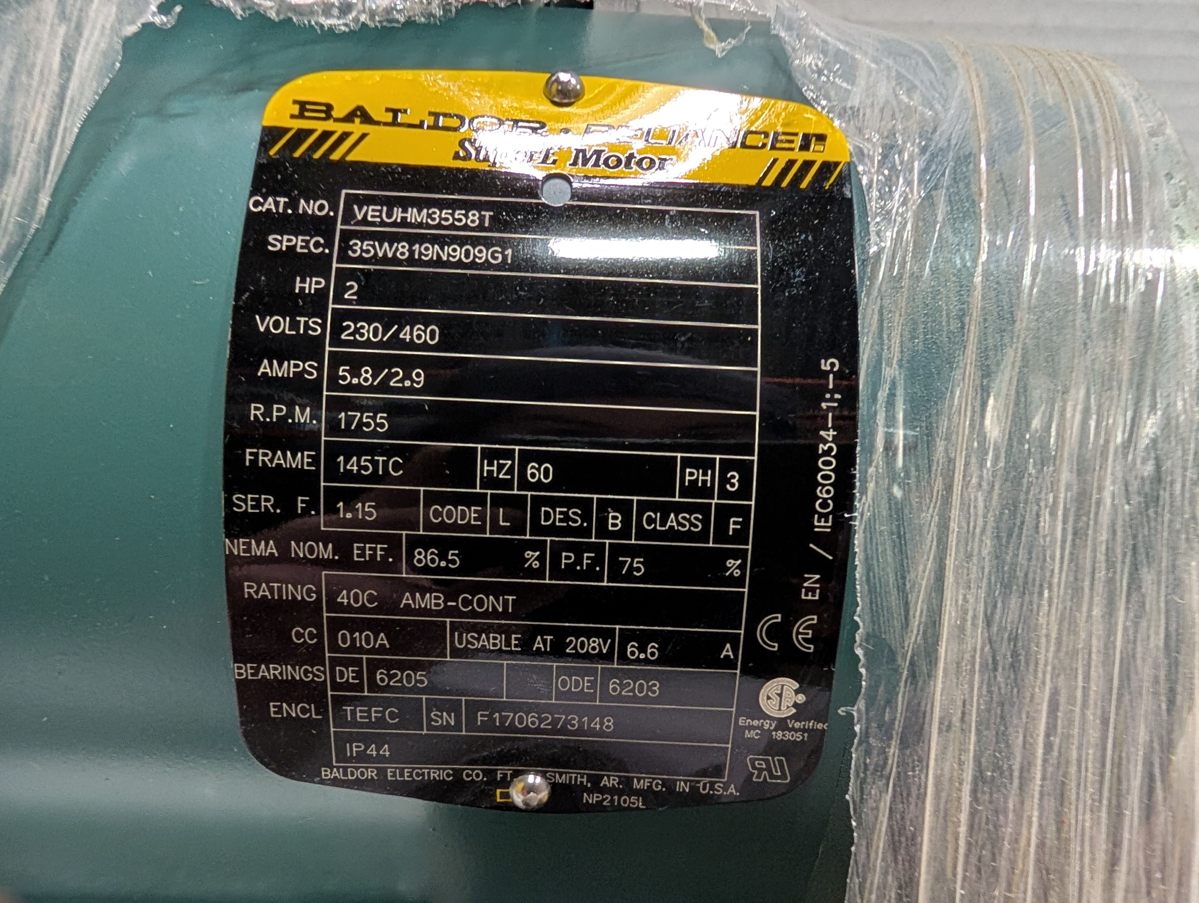 Baldor Reliance - 2 HP Electric Motor - VEUHM3558T - Document 4