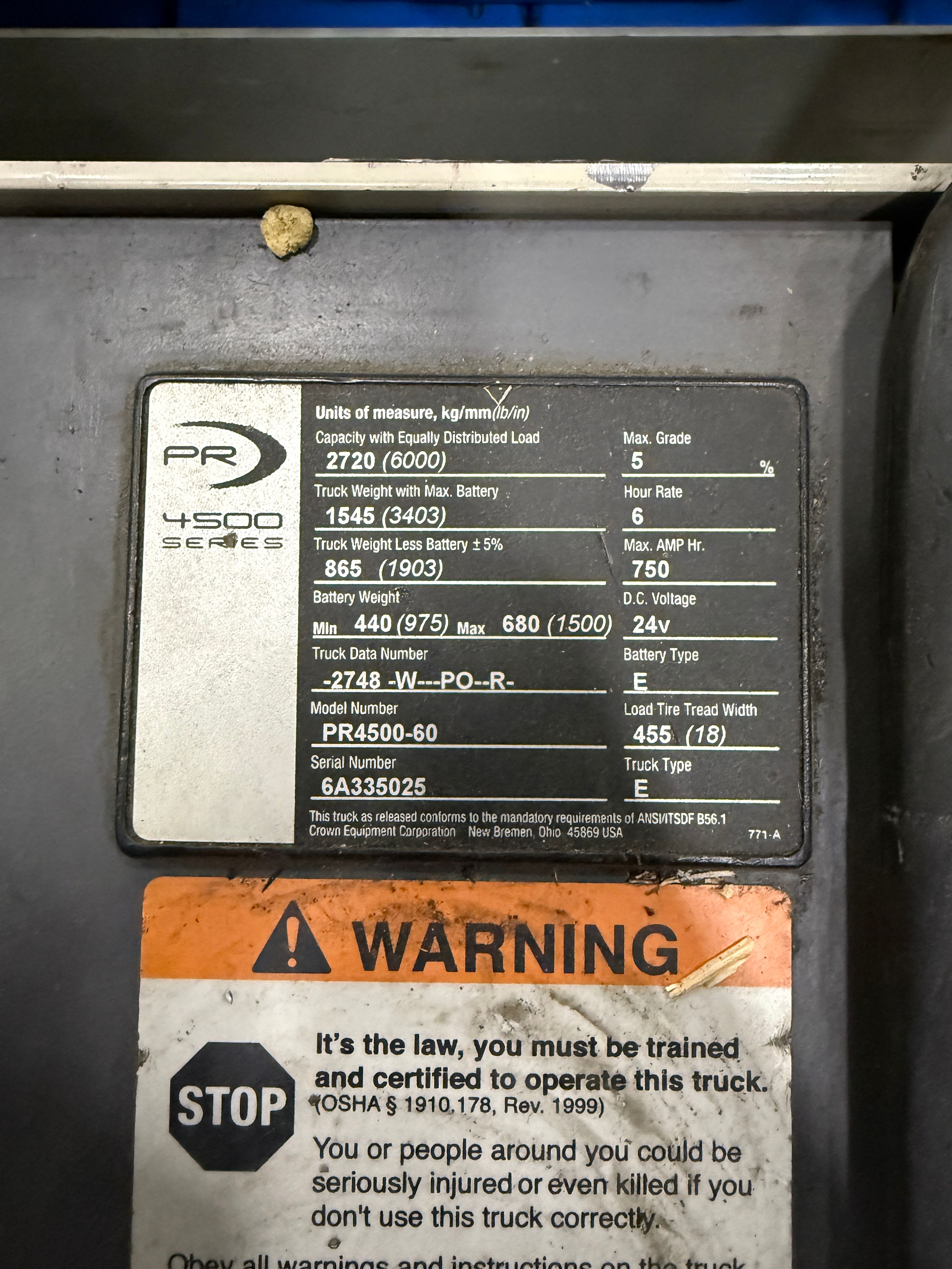 Crown Single Walkie Rider - Model PR4500-60 - Document 6