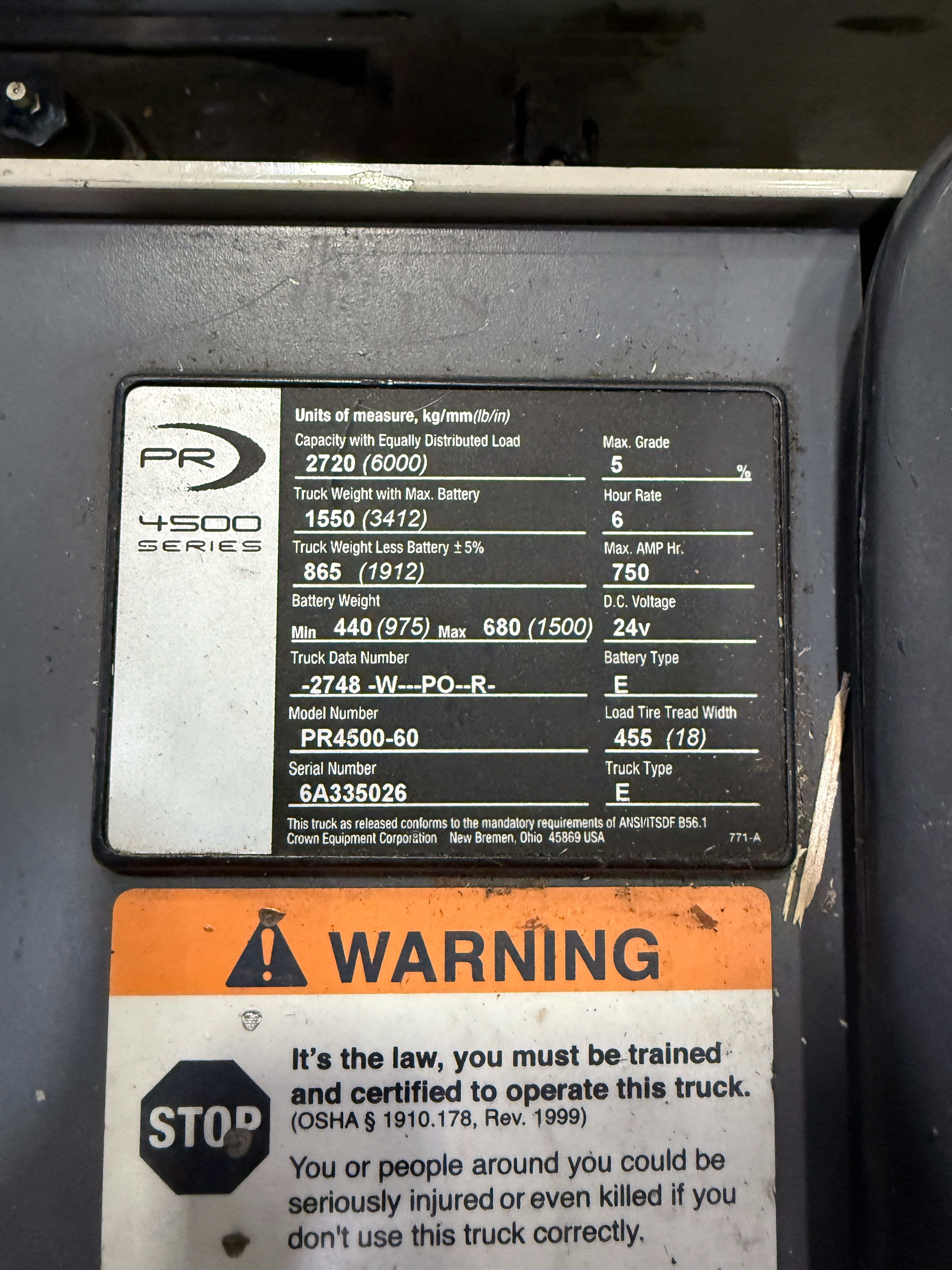 Crown Single Walkie Rider - Model PR4500-60 - Document 7