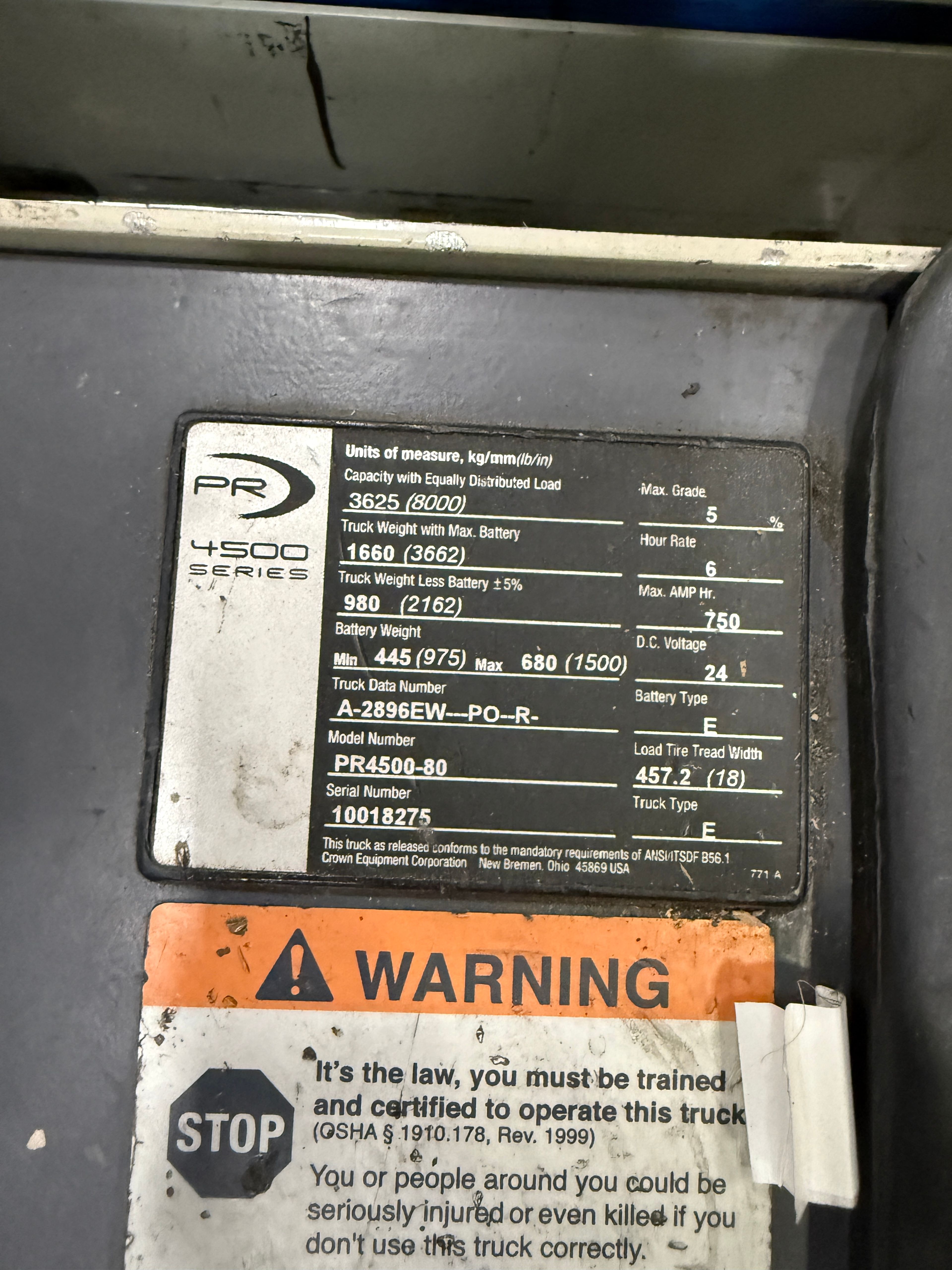 Crown Single Walkie Rider - Model PR4500-80 - Document 7