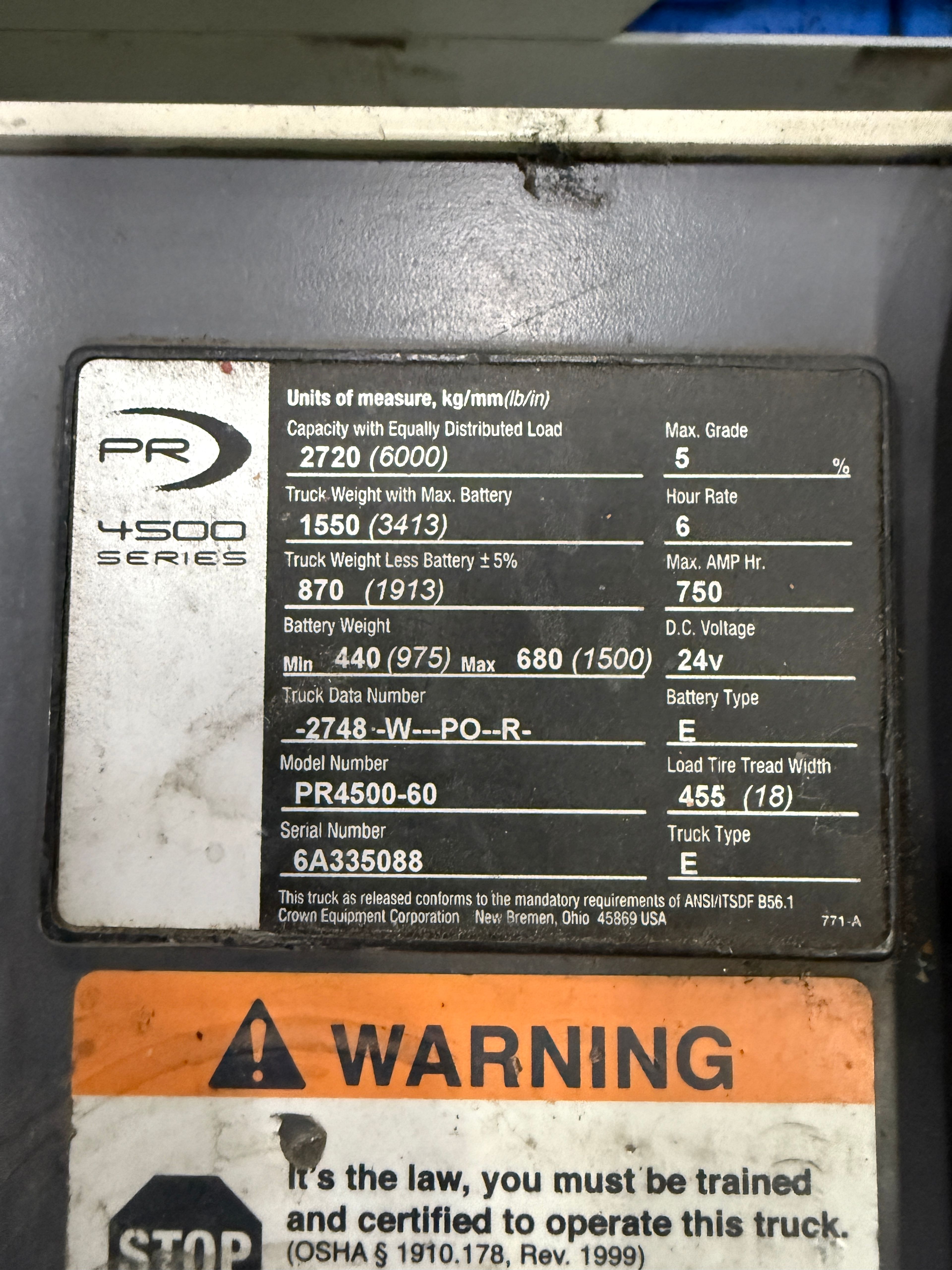 Crown Single Walkie Rider - Model PR4500-60 - Document 7