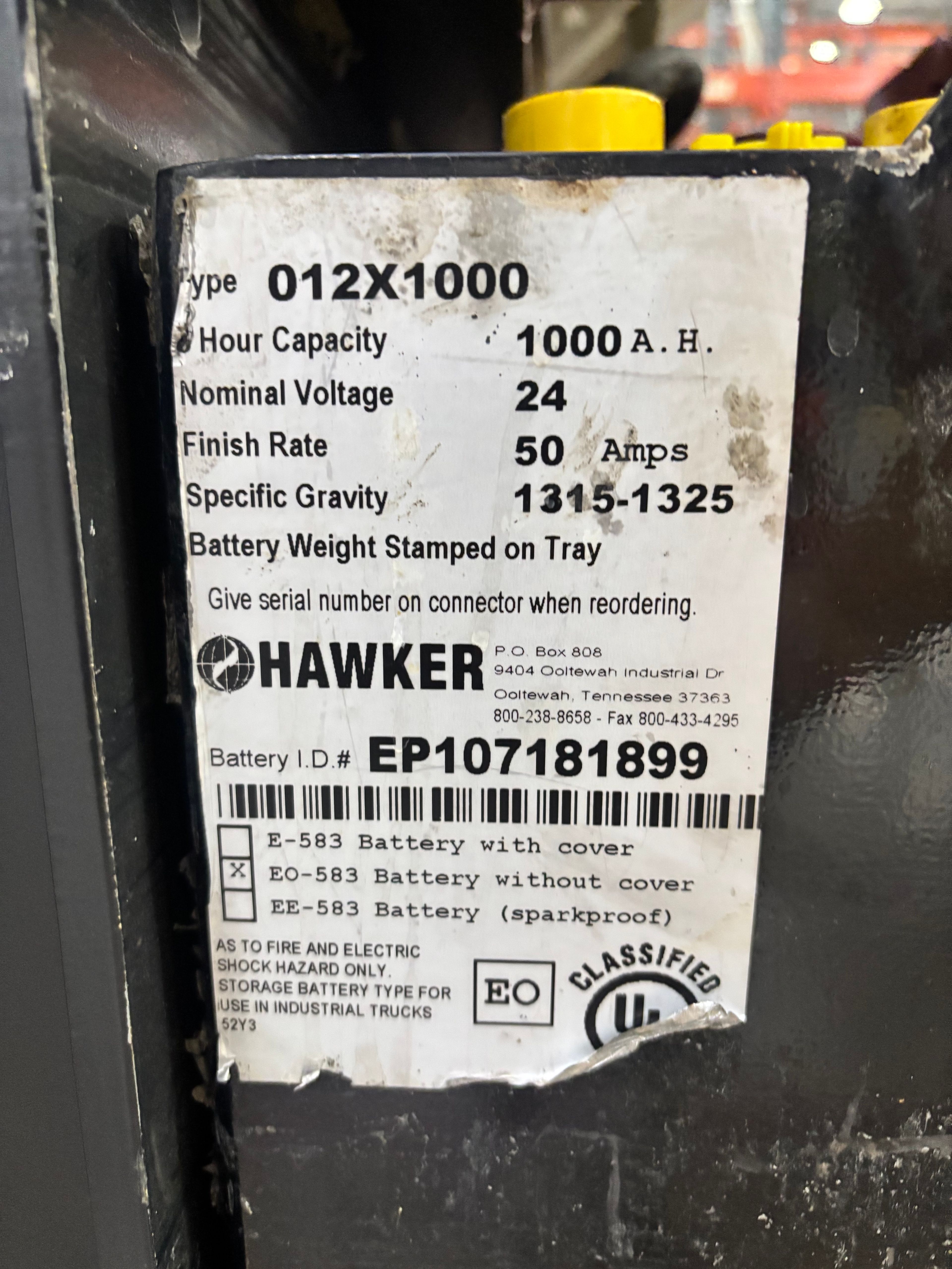 24 Volt Battery - Hawker - Document 3