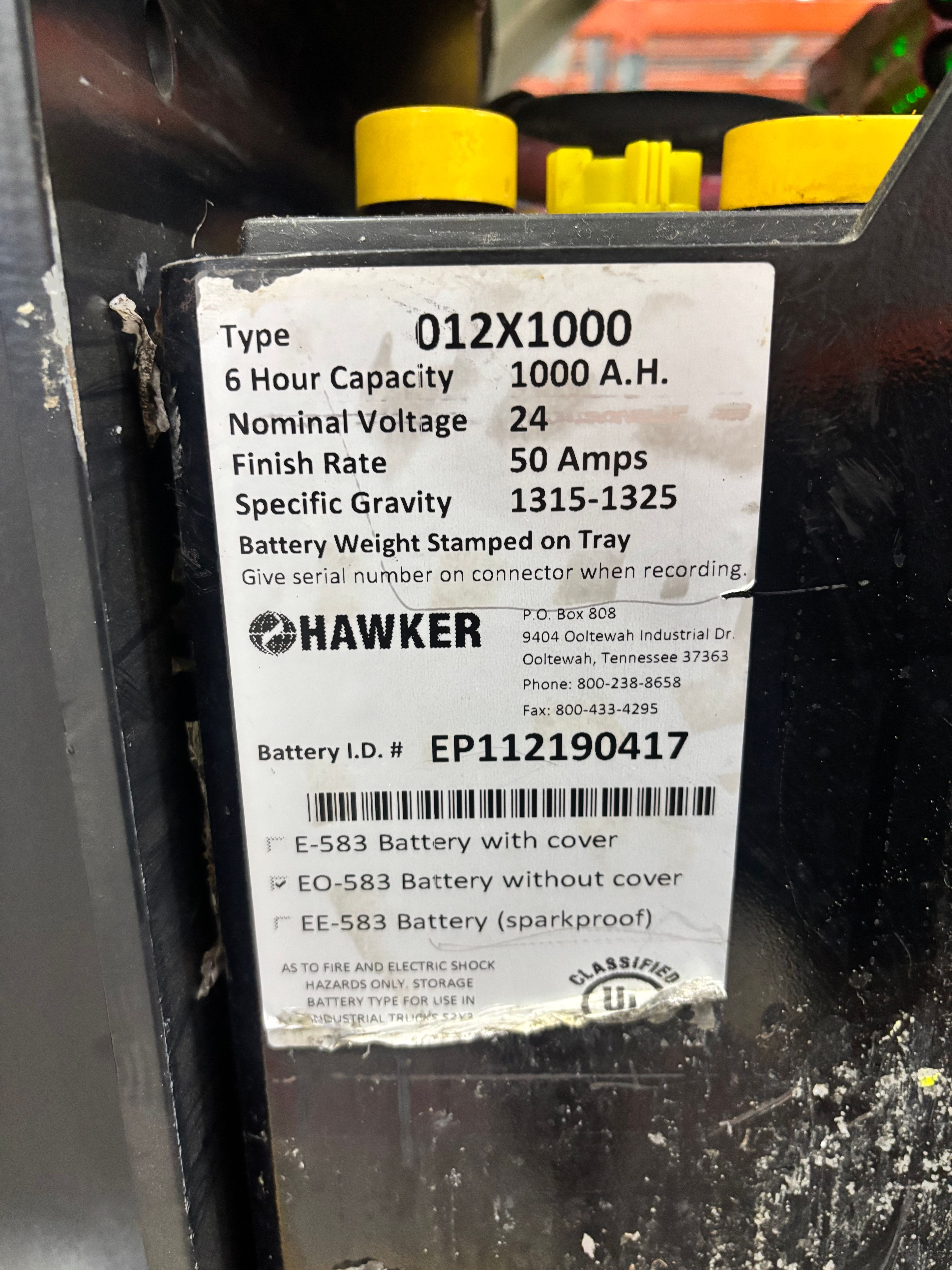 24 Volt Battery - Hawker - Document 3