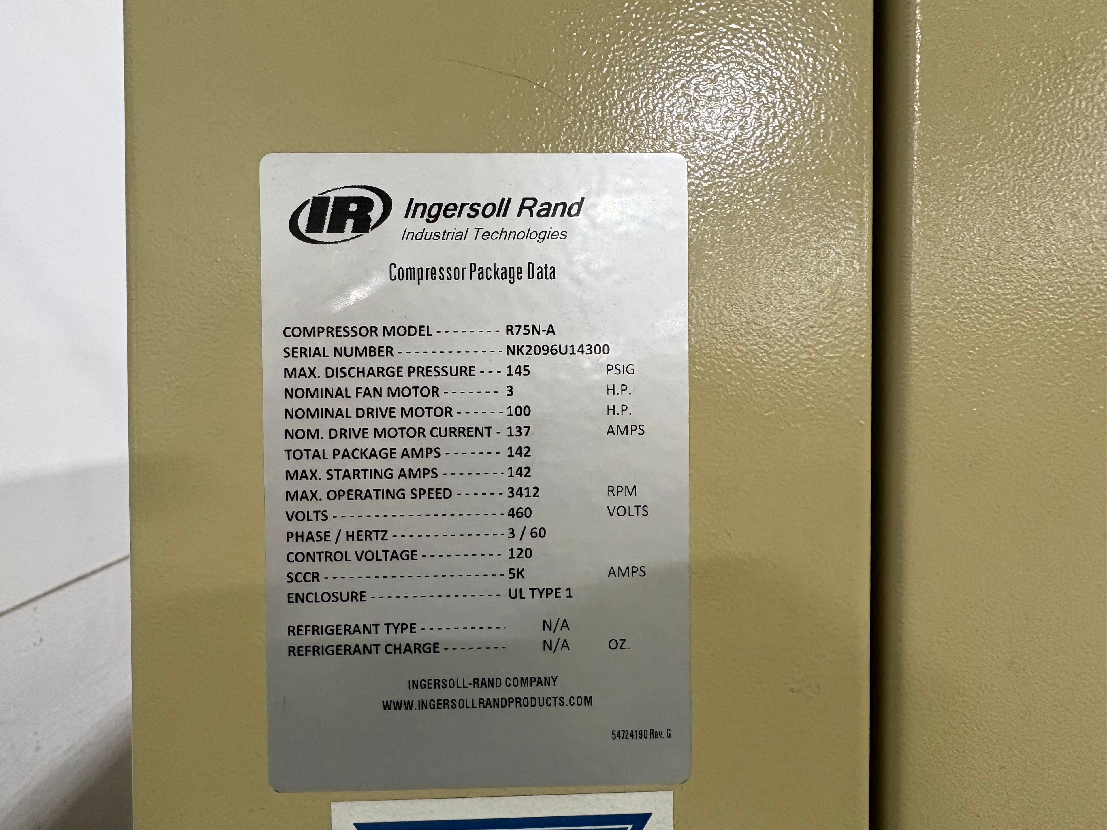 Ingersoll Rand Air Compressor - Model R75N Nirvana VSD - Document 4