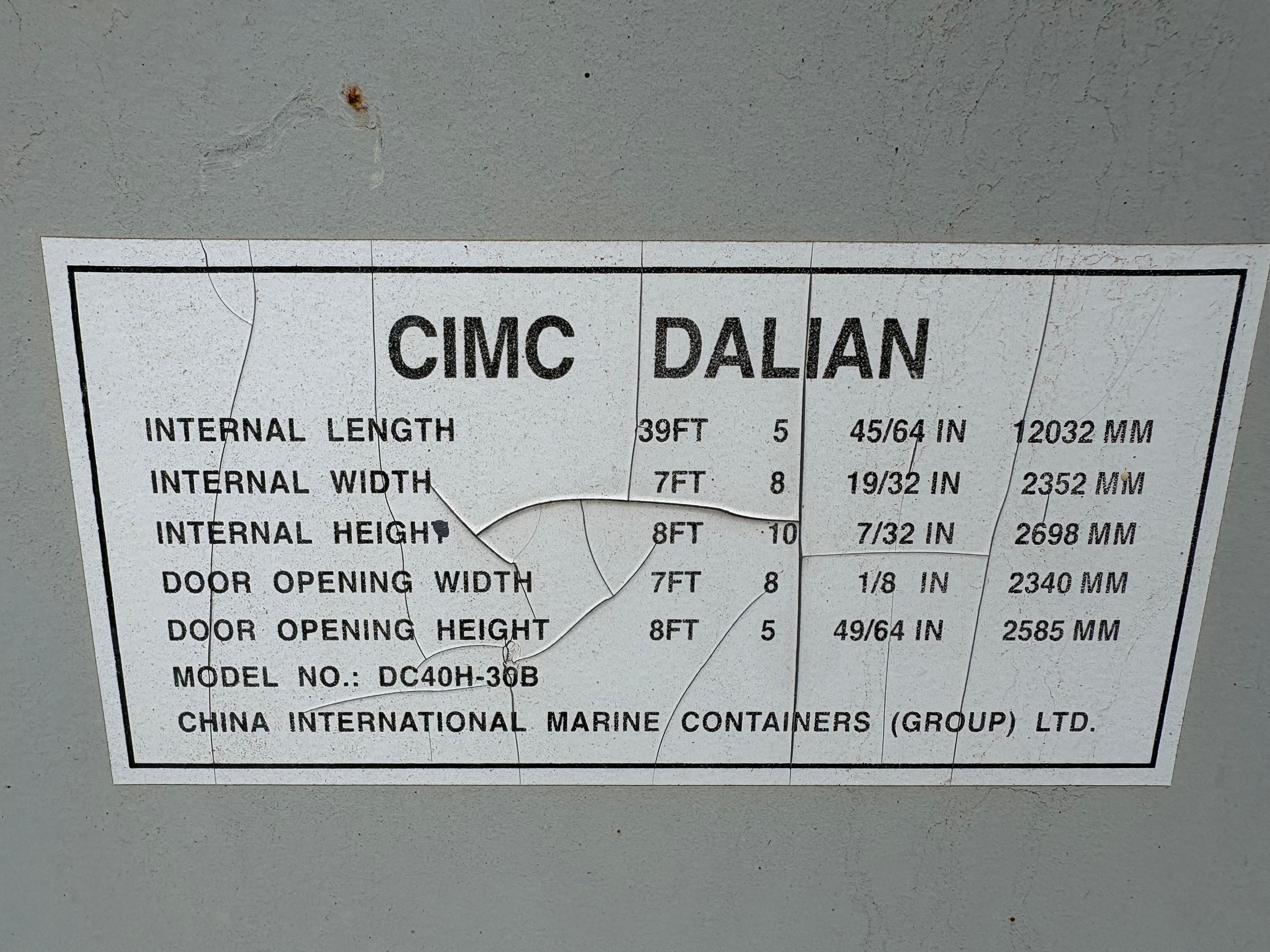 CIMC Storage Container - 40' x 8' x 116" - 2700 Cubic Feet - 3' x 3' Window Hole - Document 7