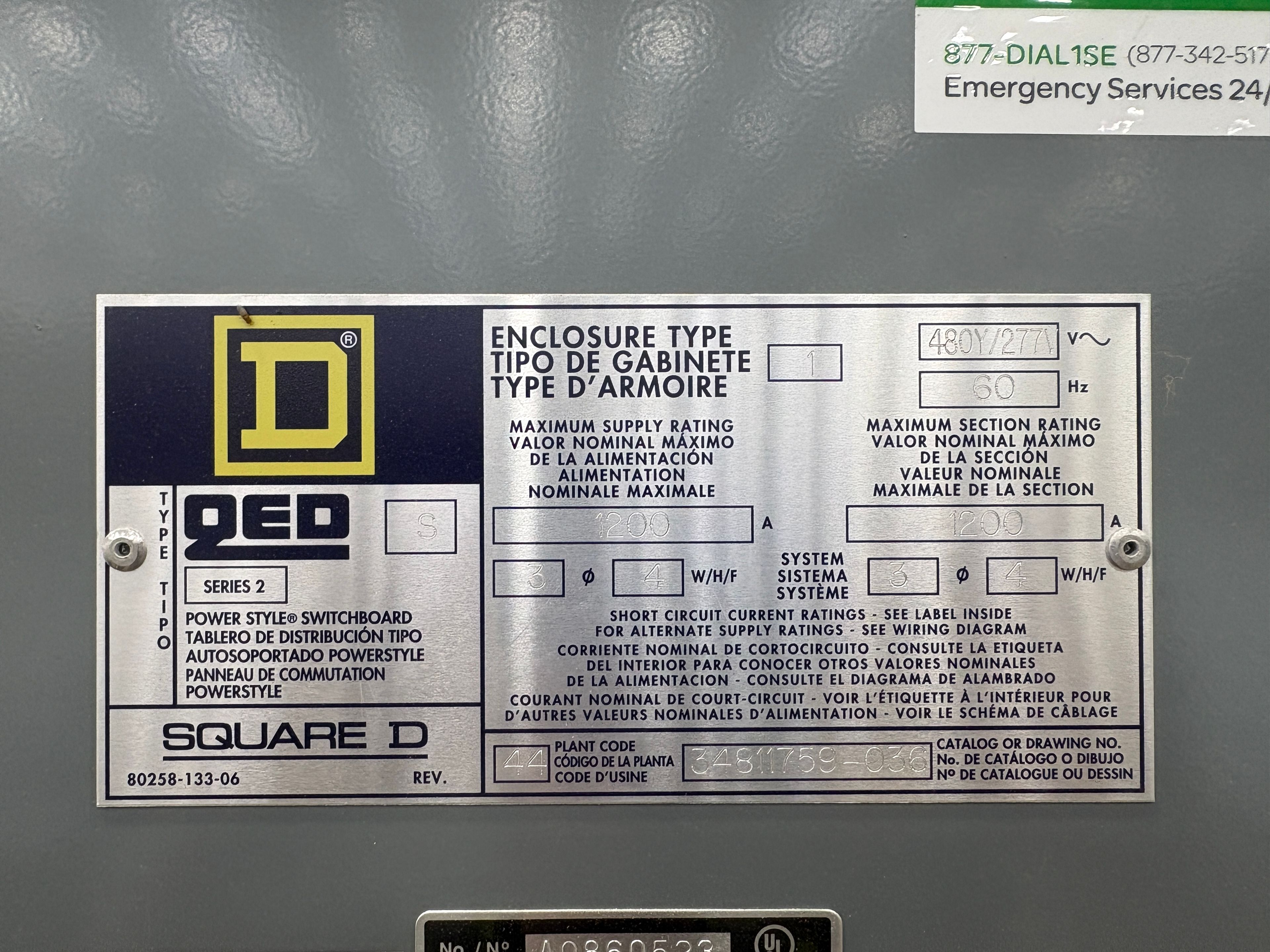 SQUARE-D Switchboard 1200 A - Max Supply Rating - Document 3