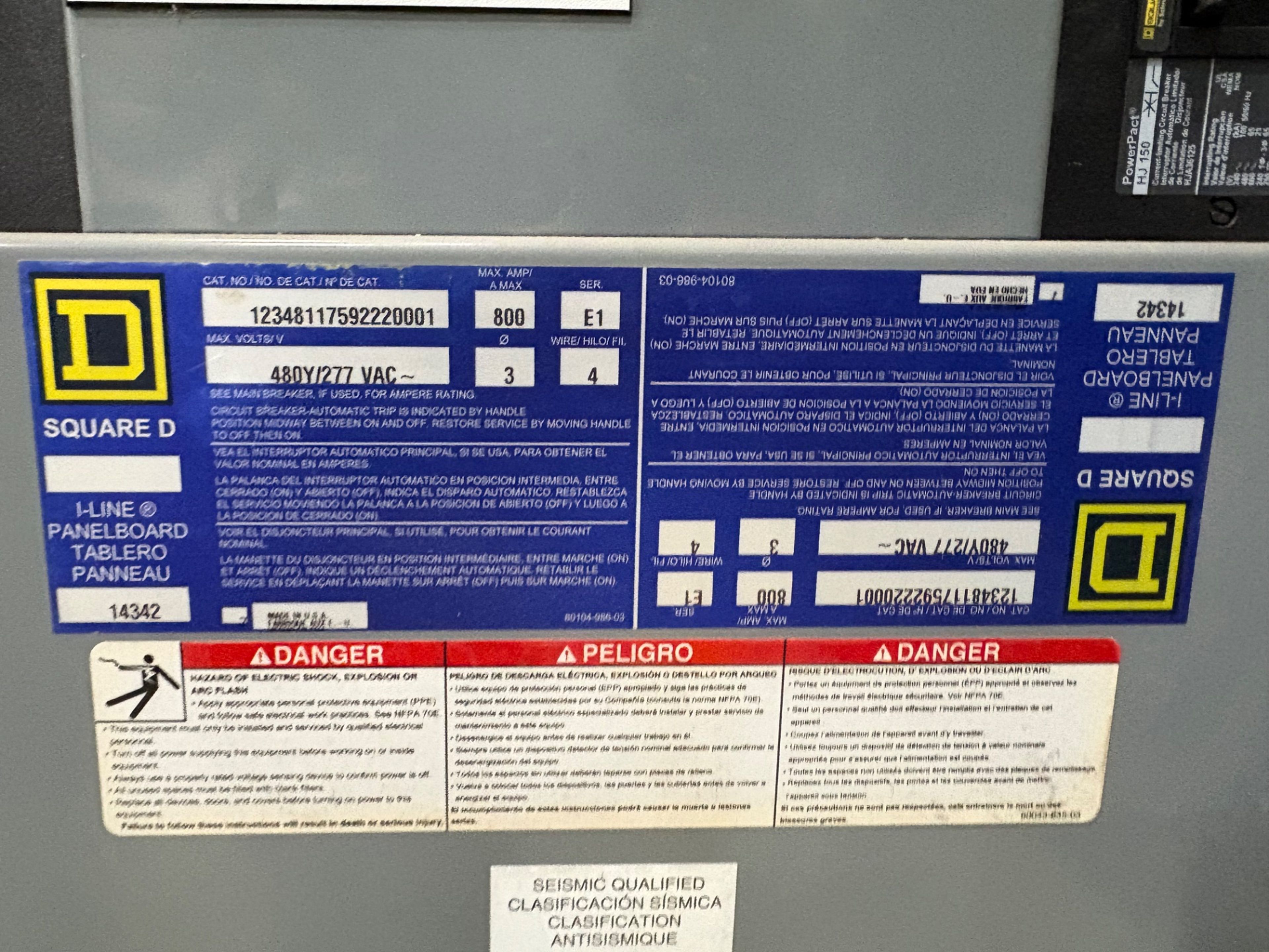 SQUARE-D Distribution Panel - 800 AMP - 32" x 8" x 64" - Document 5