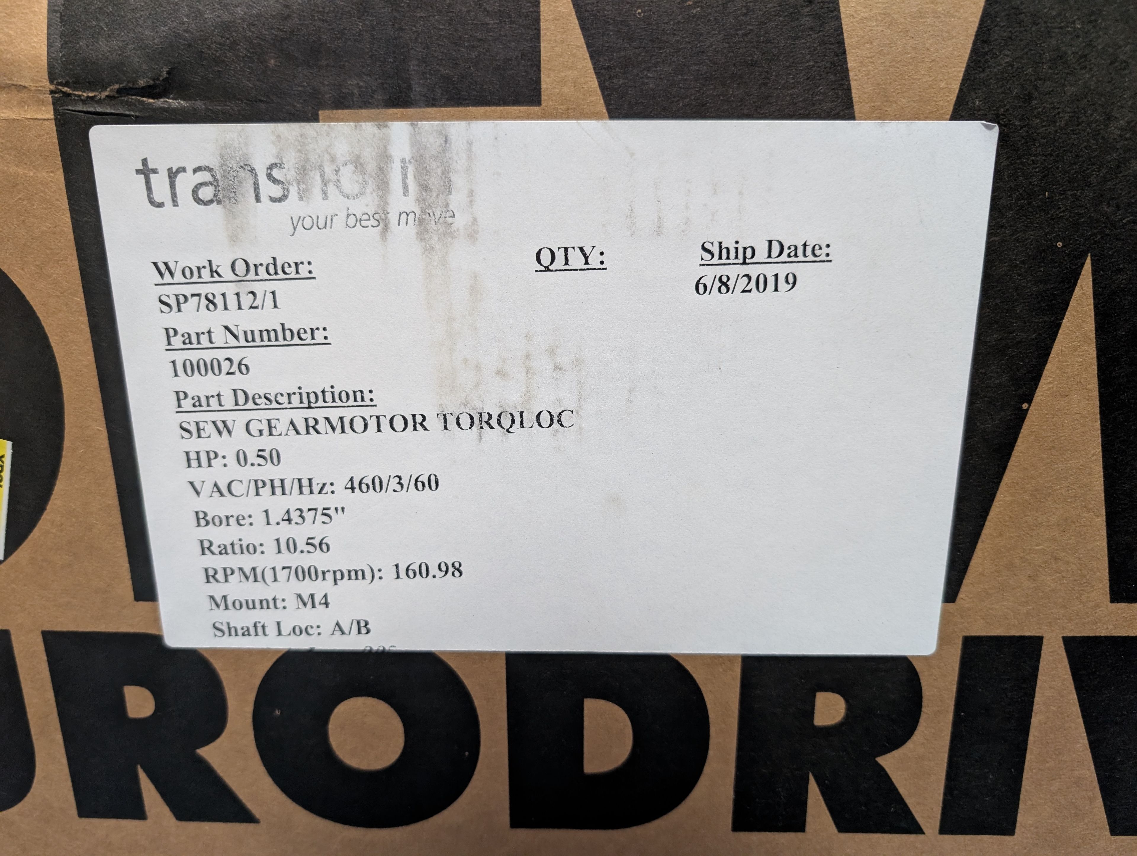 Sew Eurodrive - 0.5 HP Electric Motor - TR4104 - Document 2