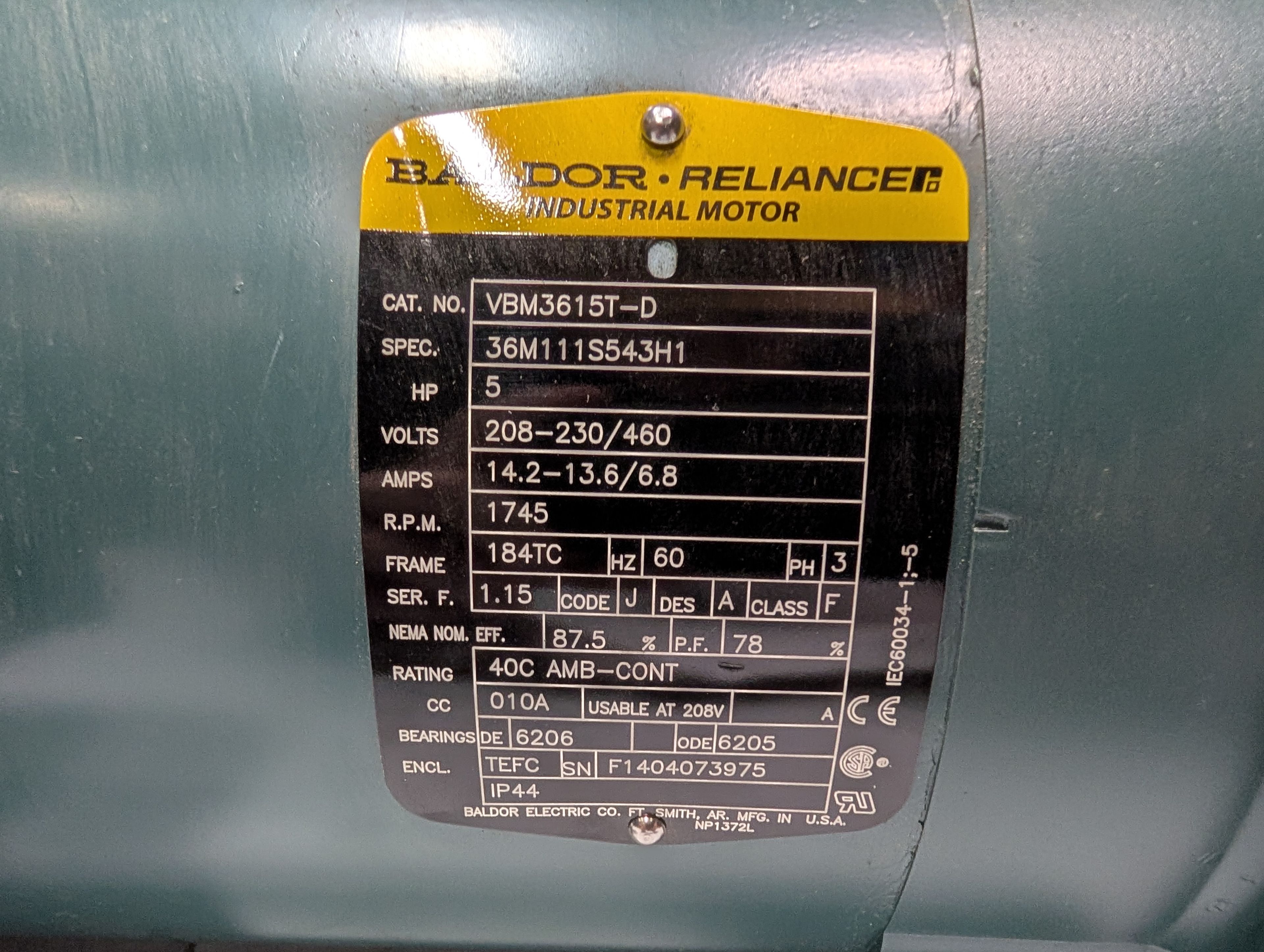 Baldor Reliance - 5 HP Electric Motor - VBM3615T-D - Document 3