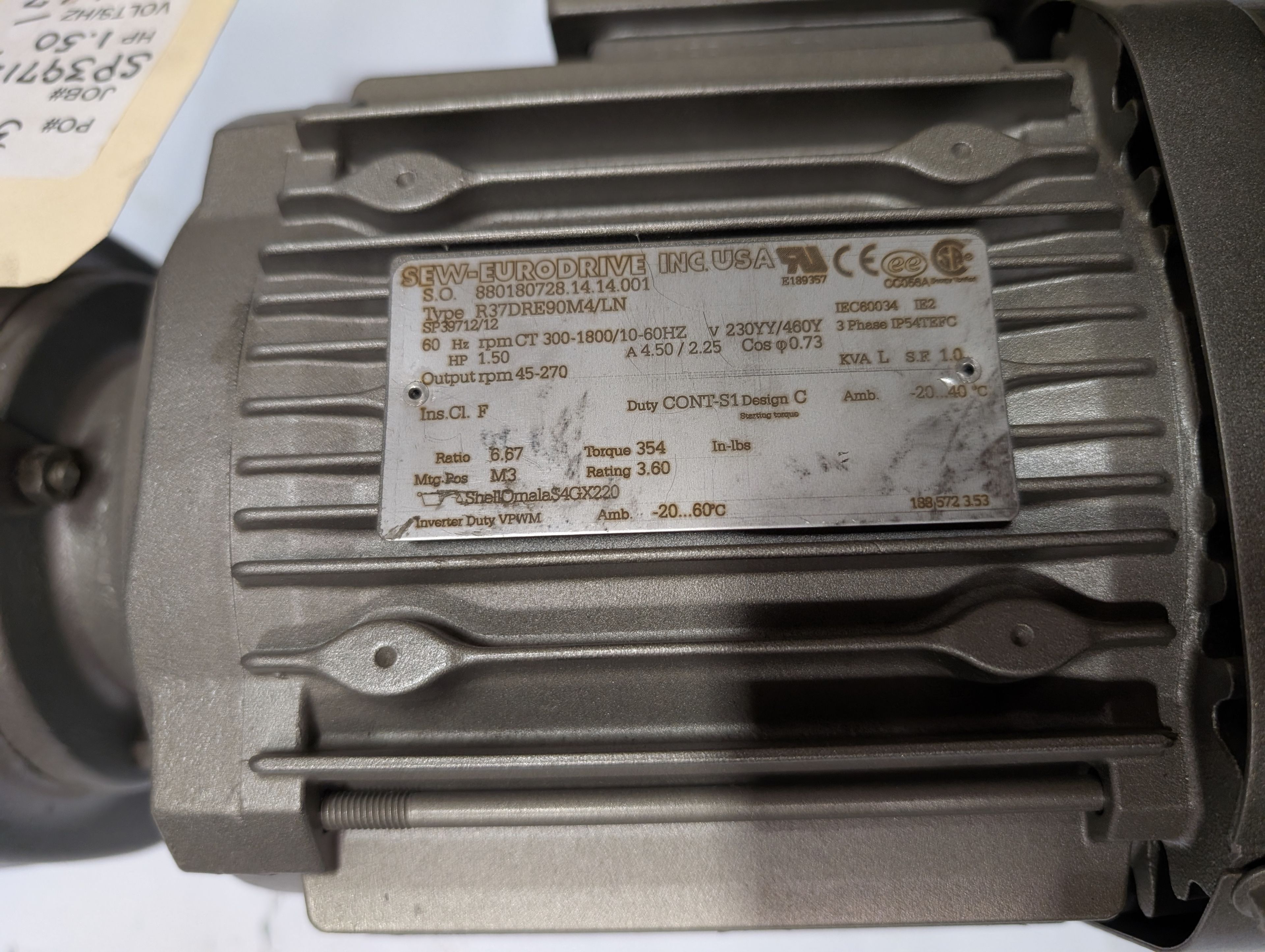 Sew-Eurodrive - 1.5 HP Electric Motor - R37DRE90M4/LN - Document 3