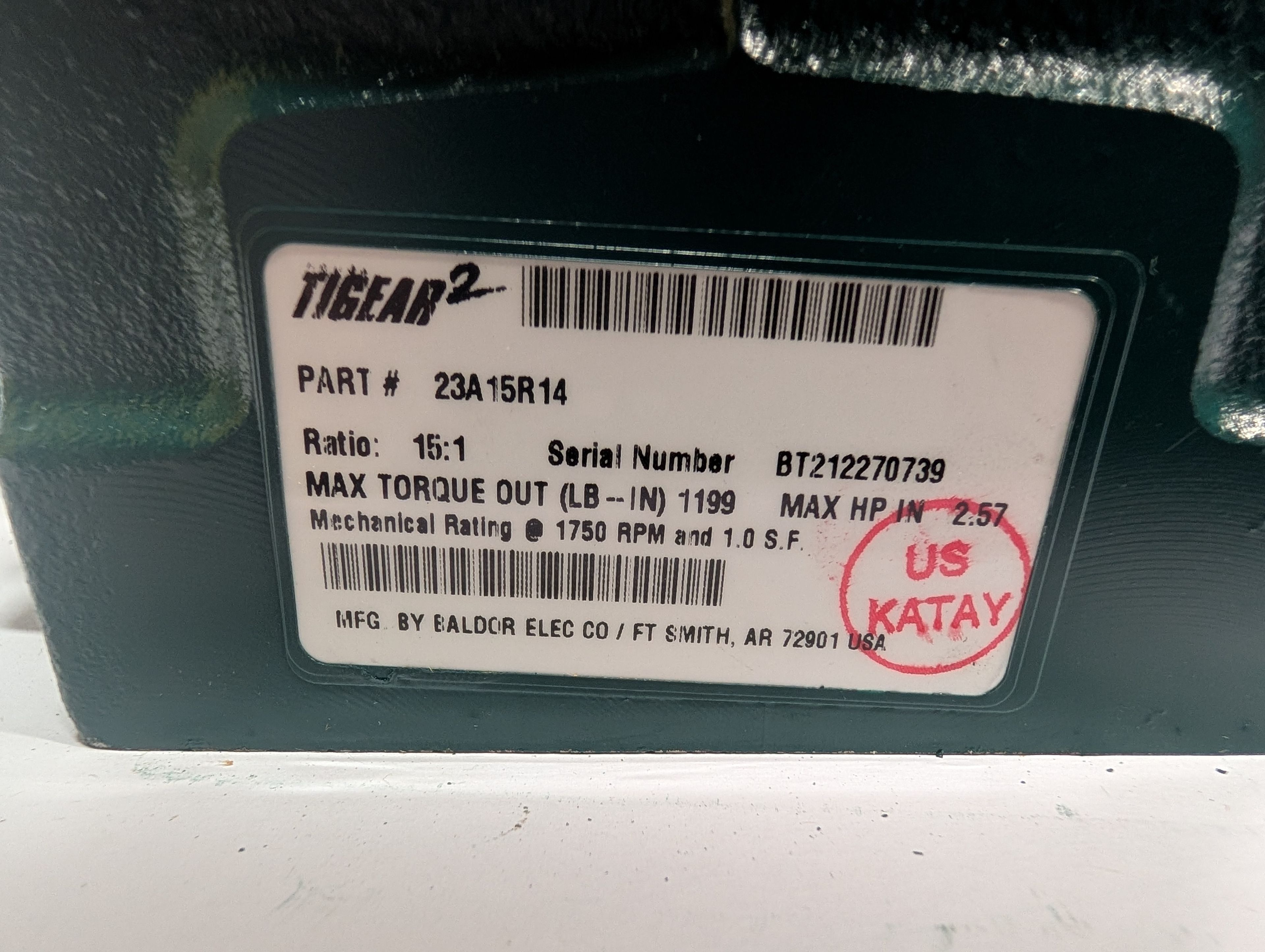 Dodge Tigear - 15:1 Gear Reducer - 23A15R14 - Document 3