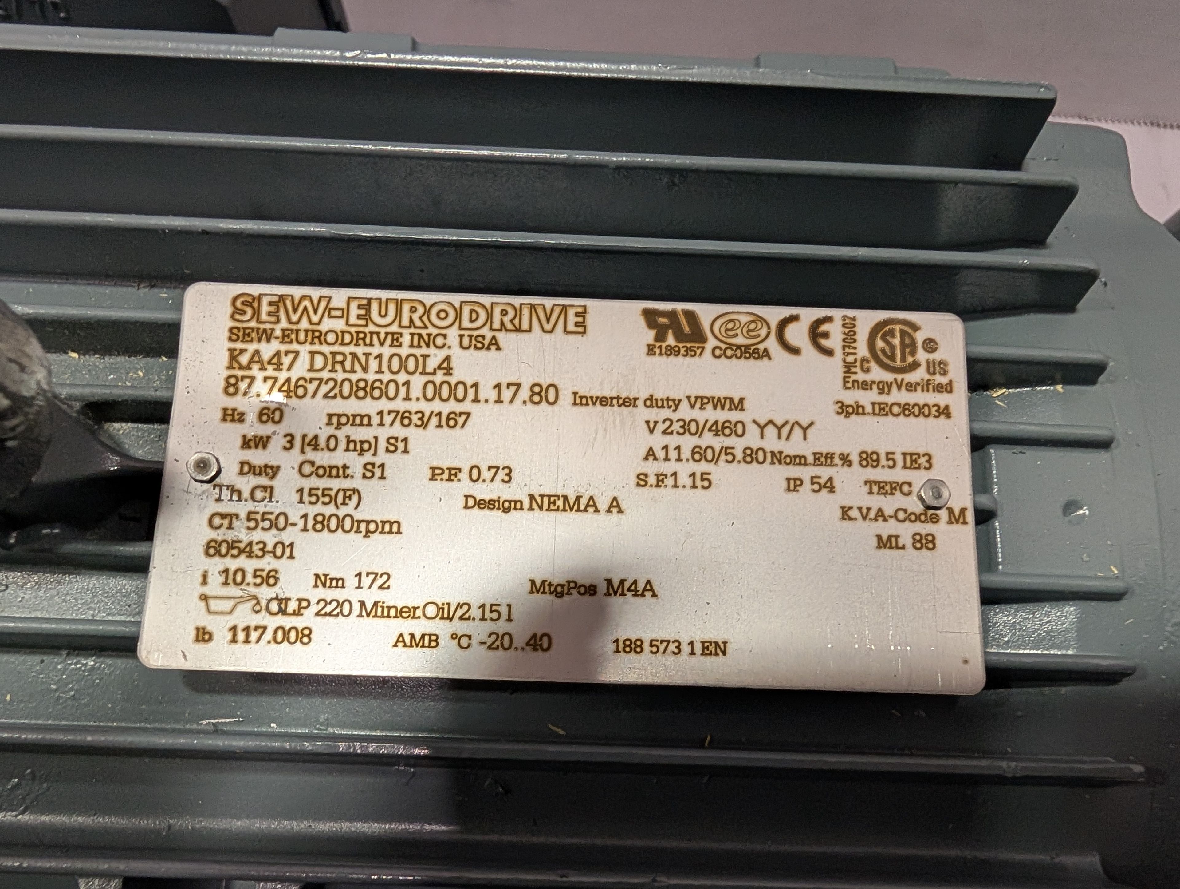 Sew-Eurodrive - 4 HP Electric Motor - KA47 DRN100L4 - Document 3