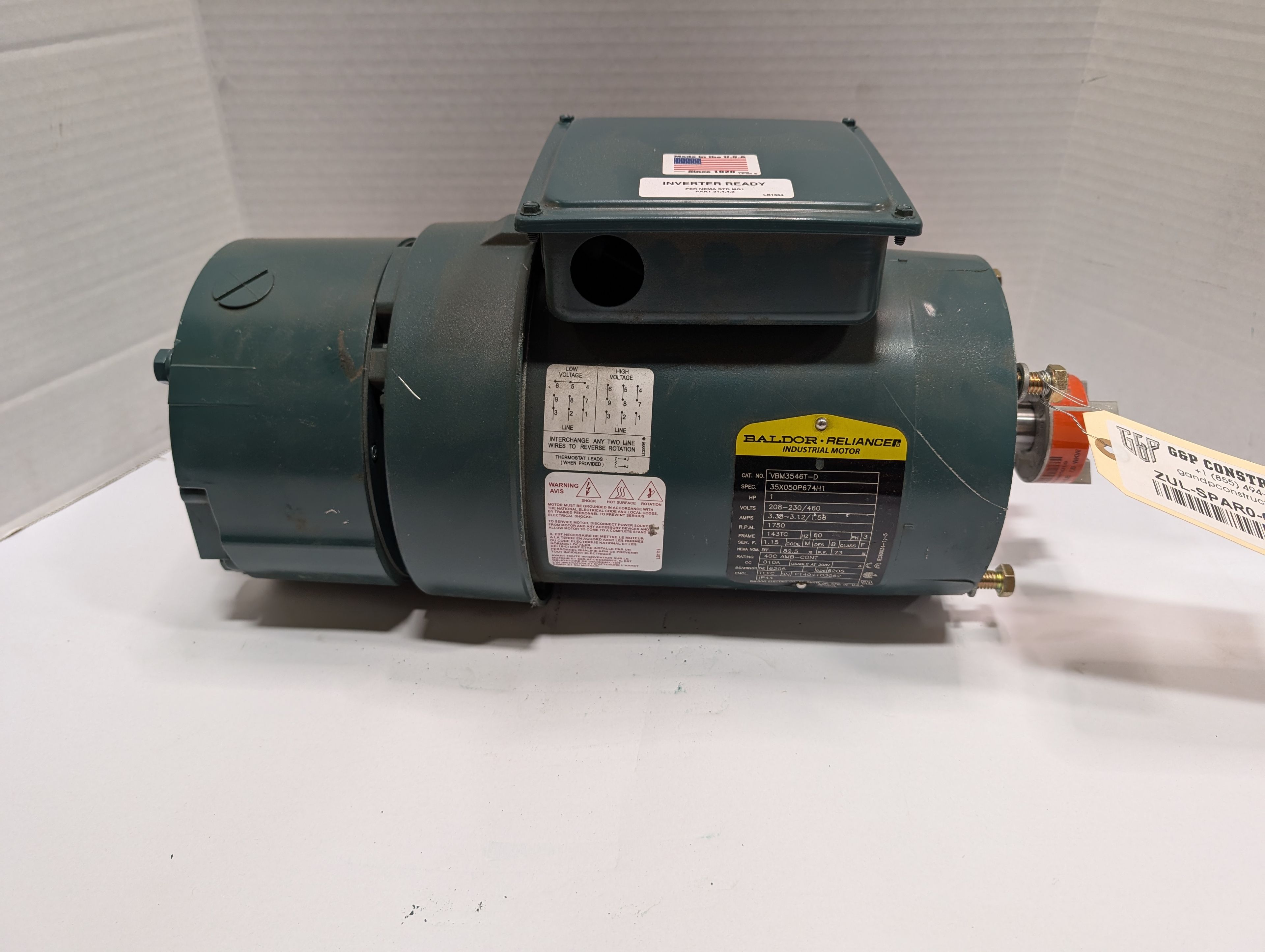 Baldor Reliance - 1 HP Electric Motor - V M3546T-D