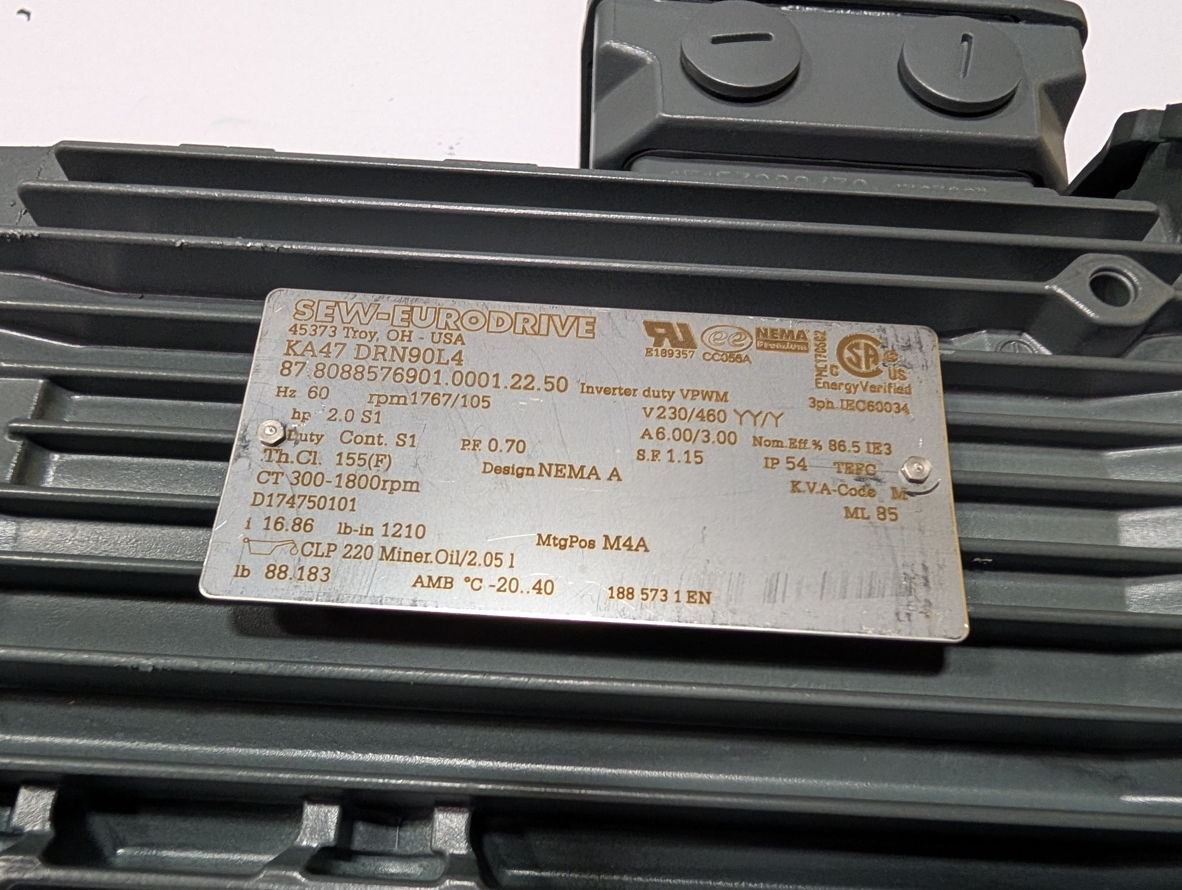 Sew-Eurodrive - 2 HP Electric Motor - KA47 DRN90L4 - Document 4