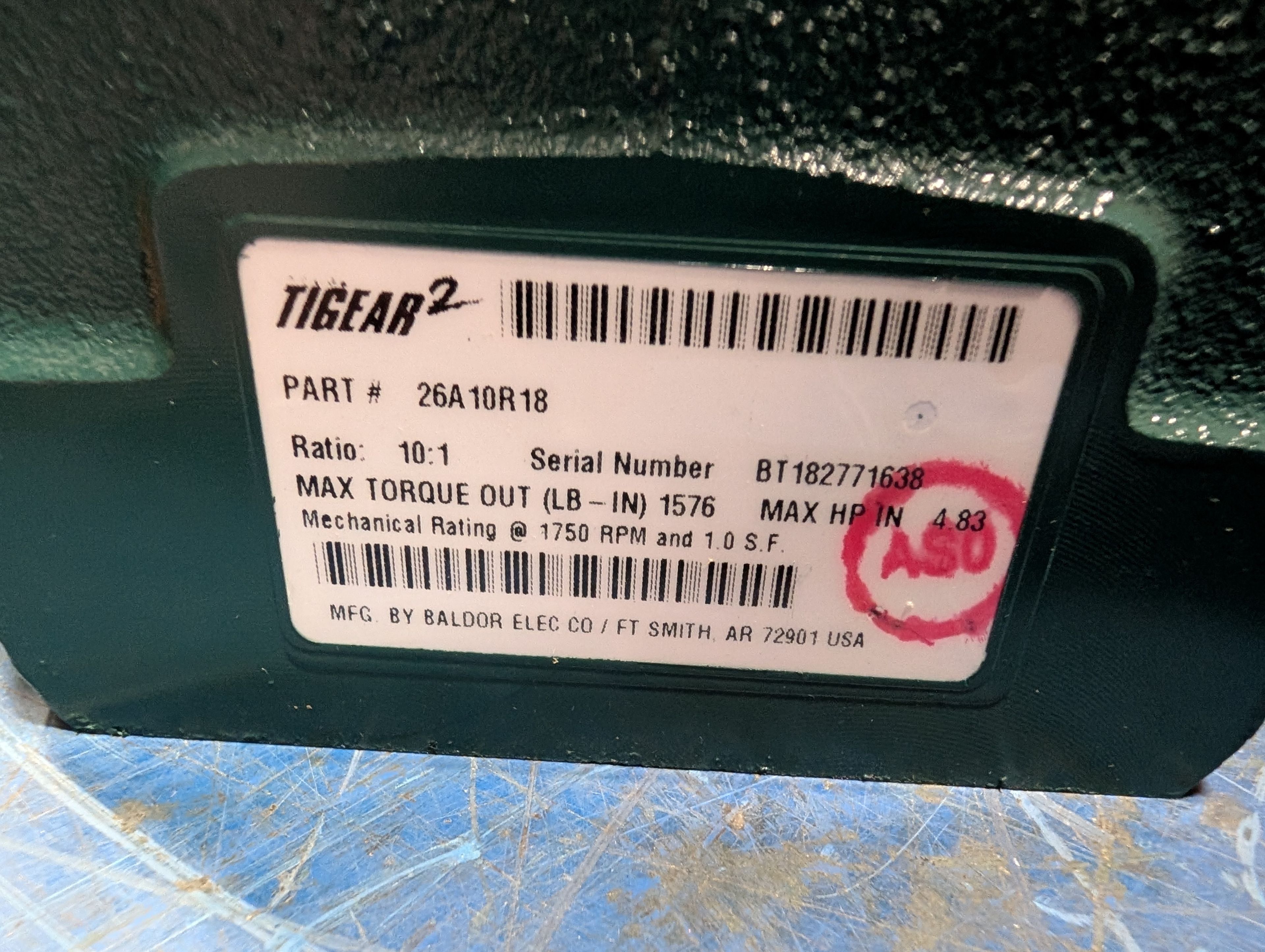 Dodge Tigear - 10:1 Gear Reducer - 26A10R18 - Document 2