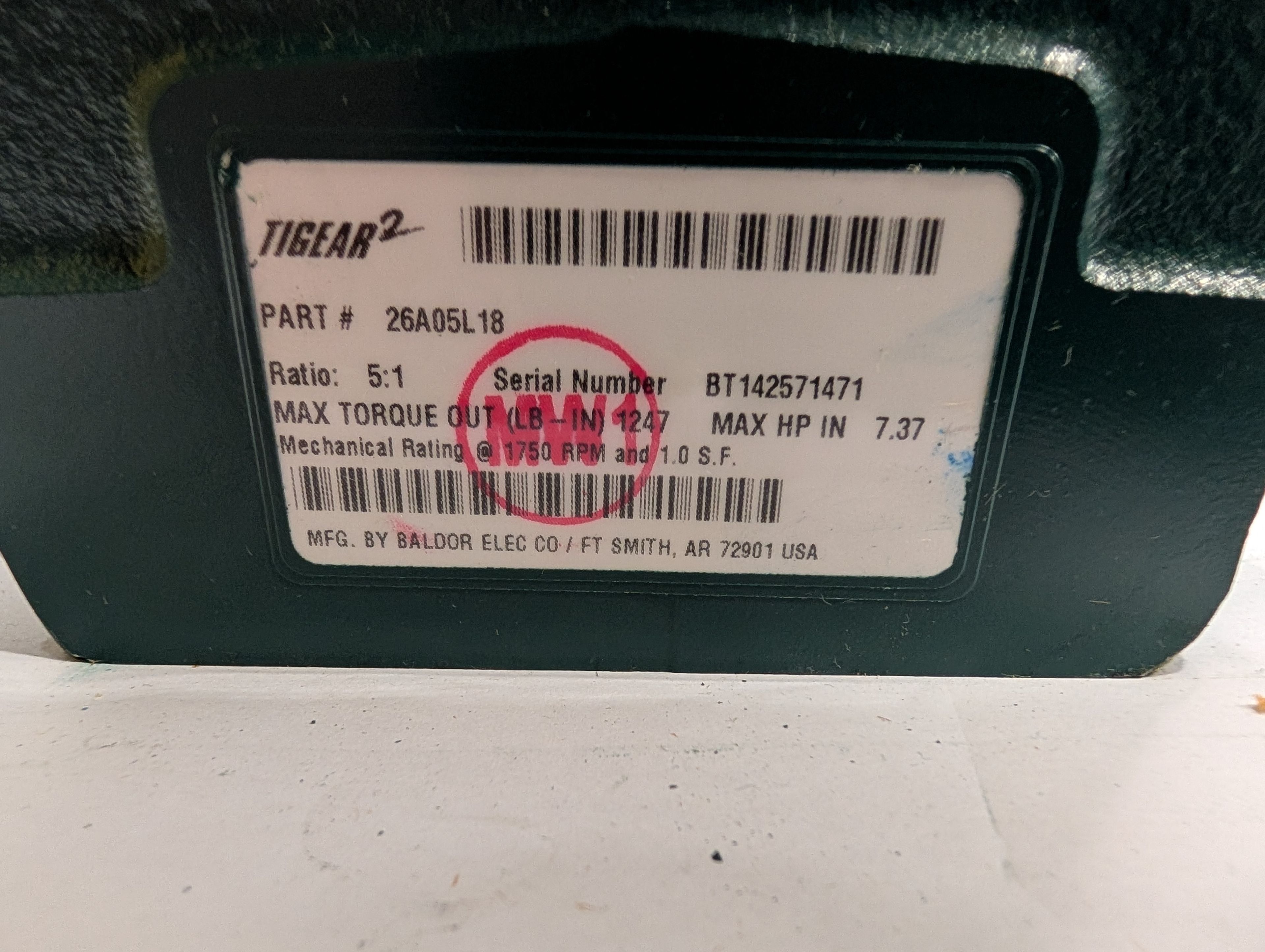 Dodge Tigear - 5:1 Gear Reducer - 26A05L18 - Document 4