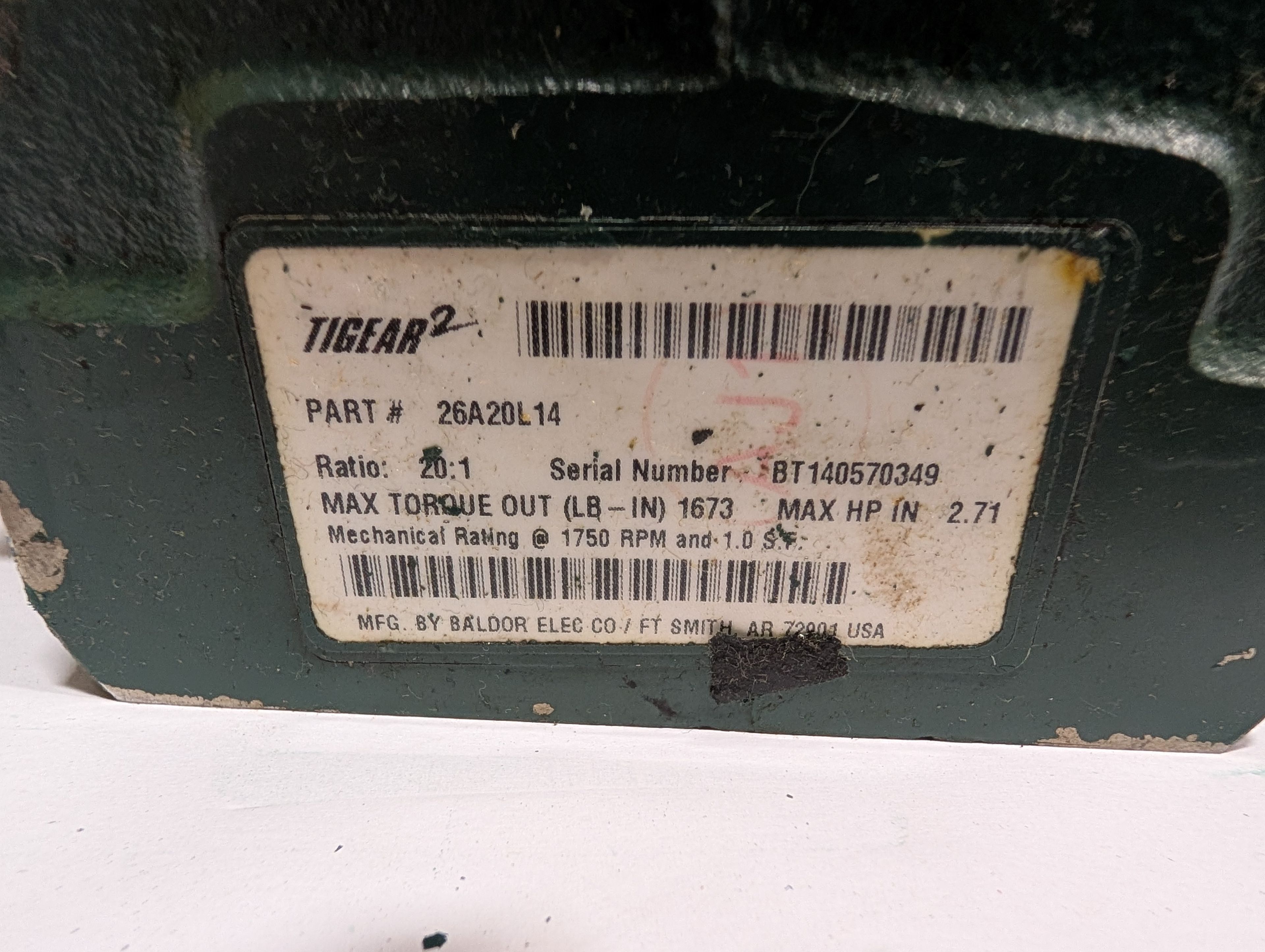 Dodge Tigear - 20:1 Gear Reducer - 26A20L14 - Document 3